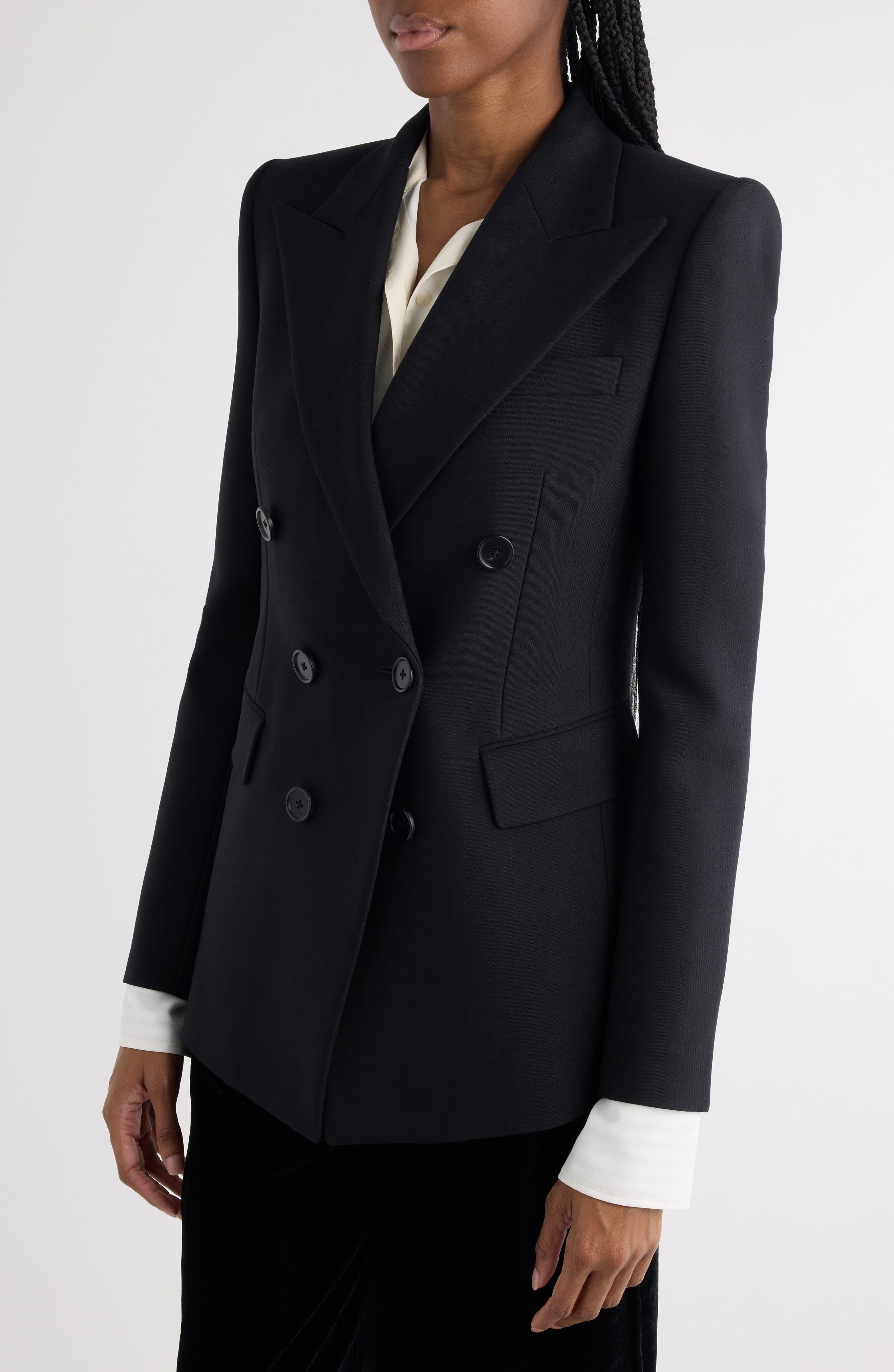 Chloé Double Breasted Virgin Wool Grain de Poudre Blazer in Black at Nordstrom - 5