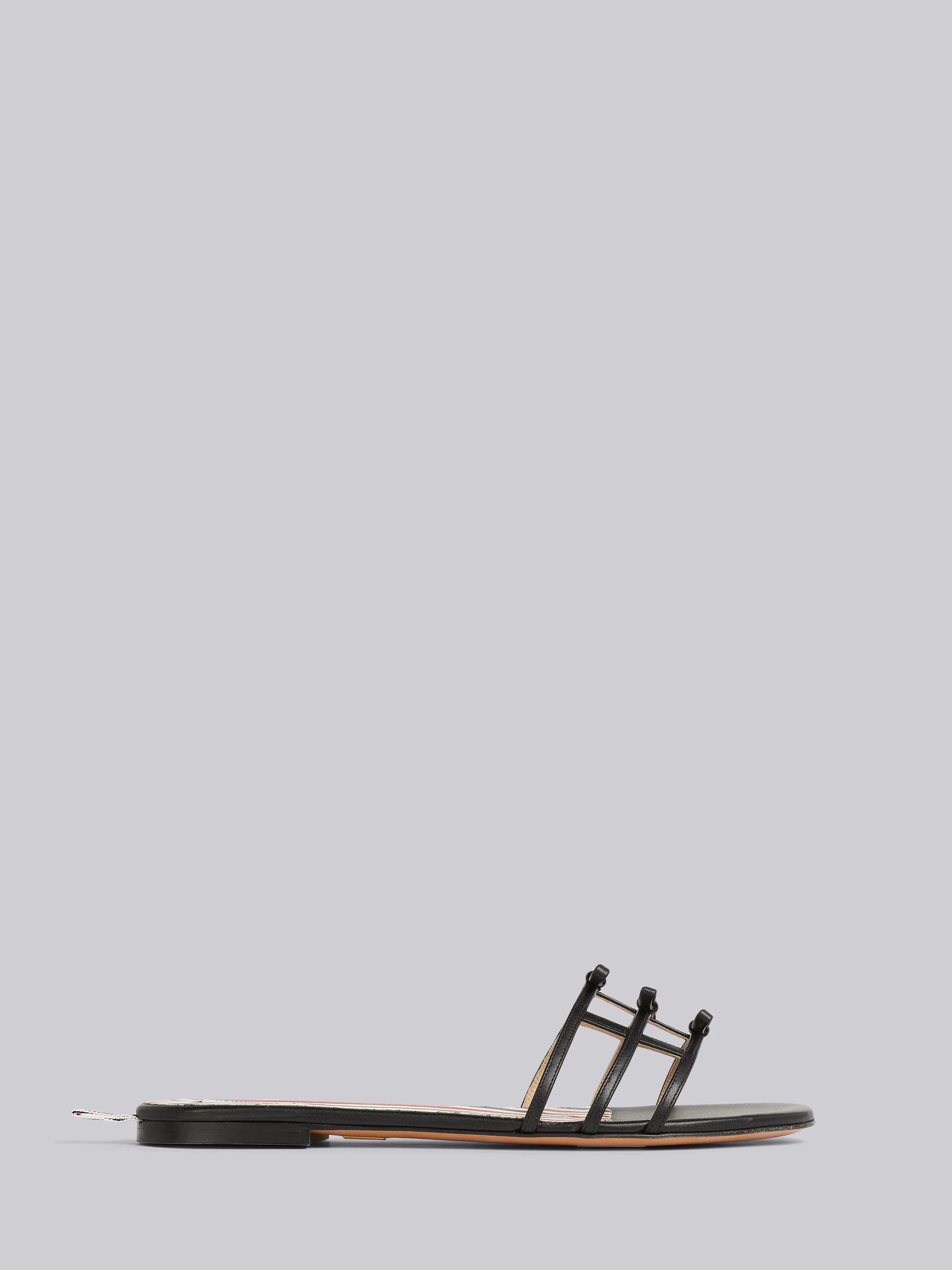Black Vitello Calf Leather 3-Bow Slide Sandal - 1