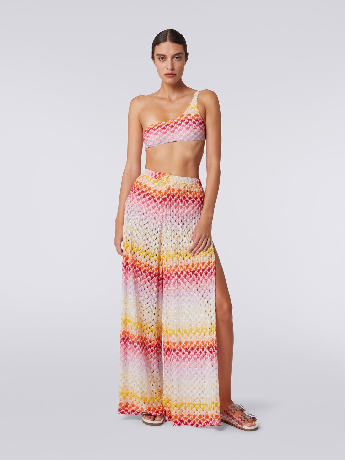 Lace-effect cover up trousers with lurex - 2