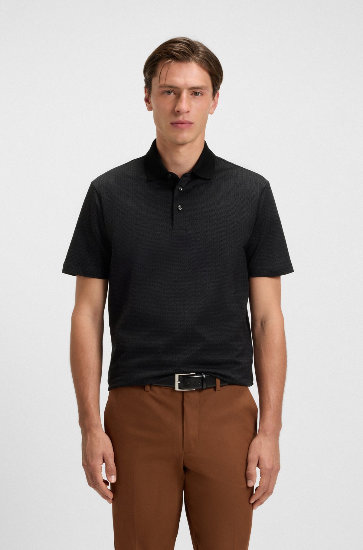 MERCERIZED-COTTON POLO SHIRT WITH GRID PATTERN - 2