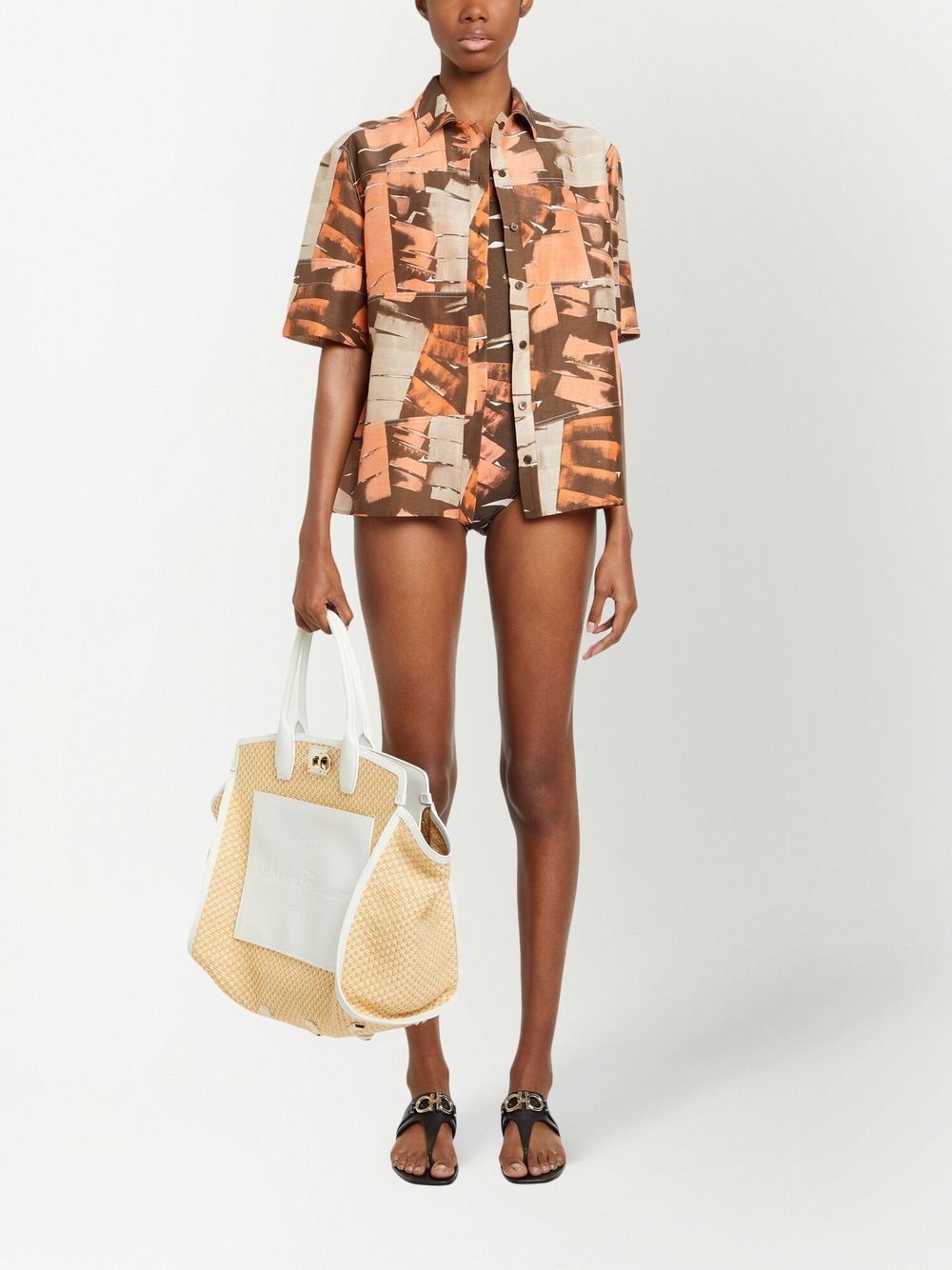 palm-print halterneck swimsuit - 2
