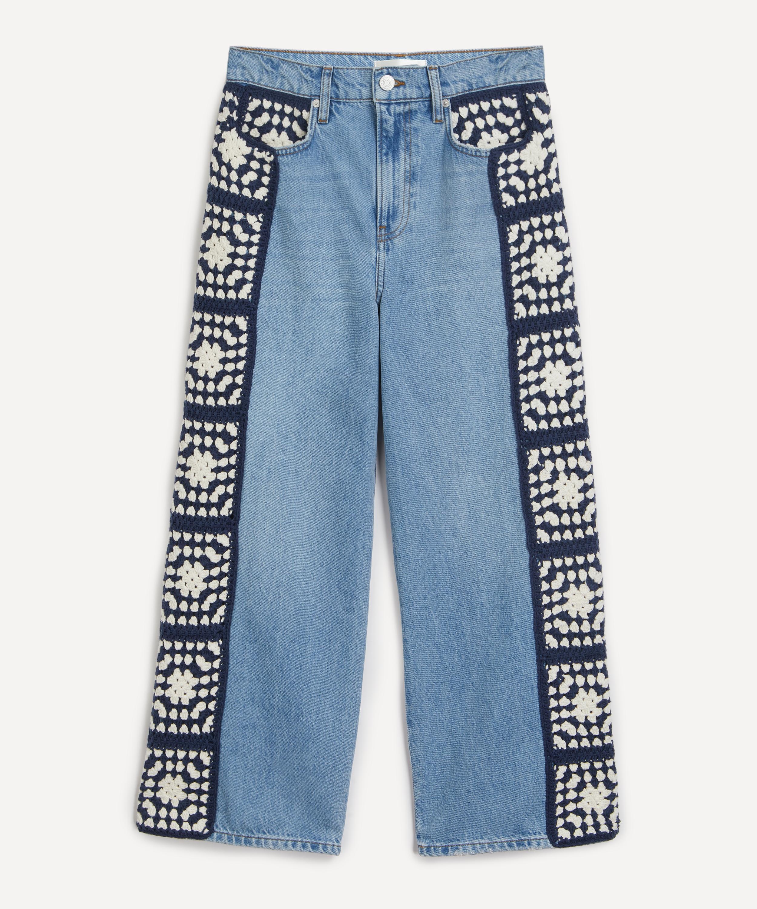 Le Jane Crop Crochet Jeans in Baines Clean - 1