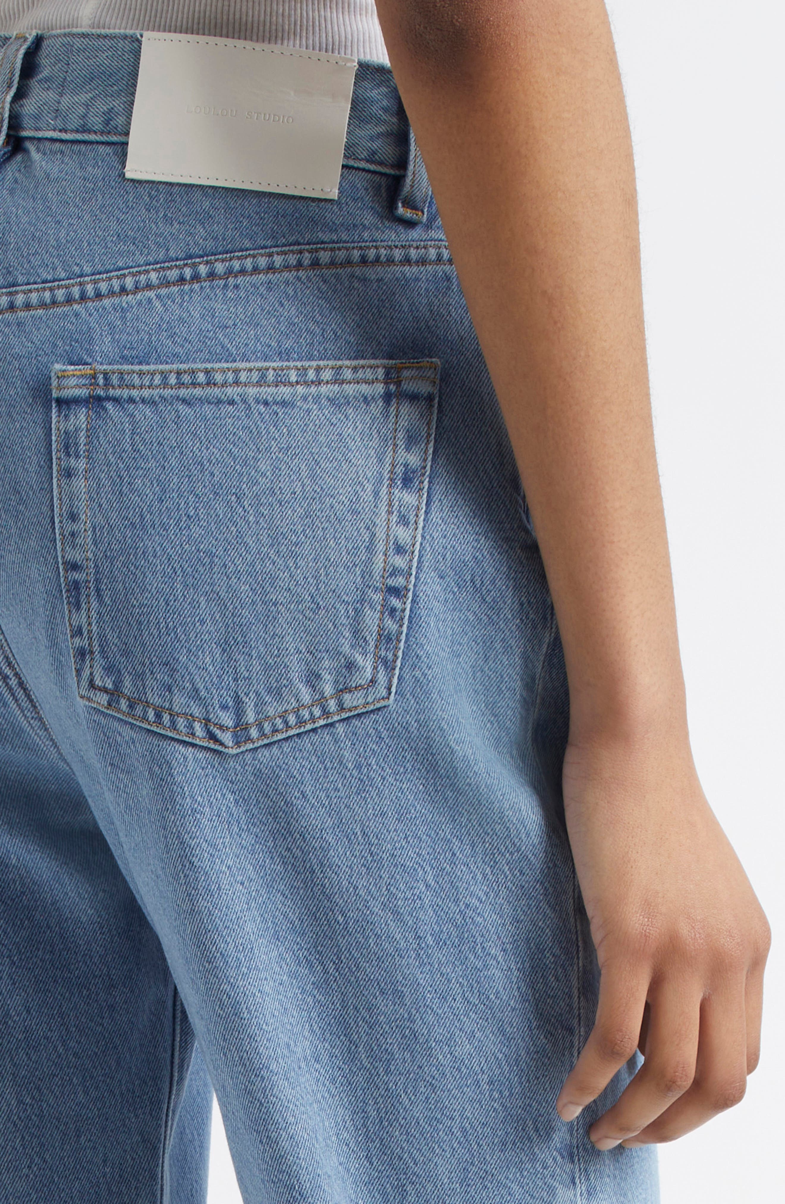 LOULOU DE SAISON Wular Organic Cotton Straight Leg Jeans in Washed Light Blue at Nordstrom - 5