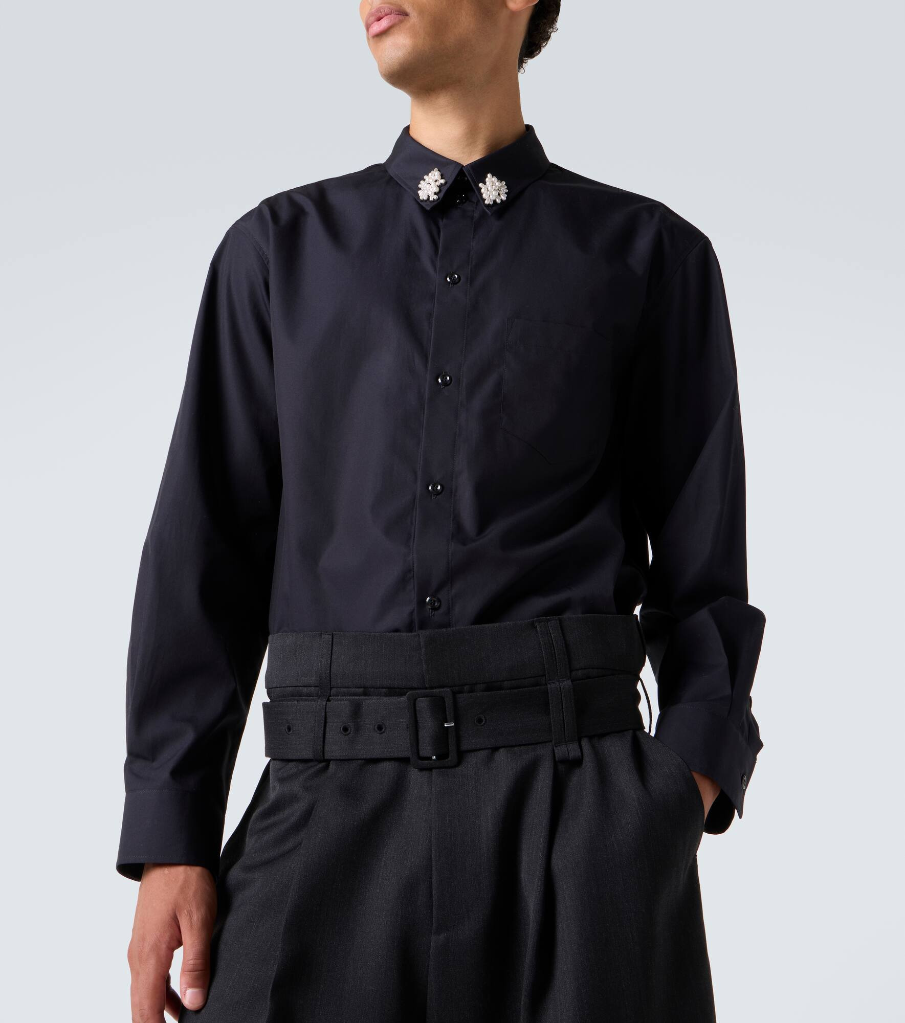 Faux pearl cotton poplin shirt - 5