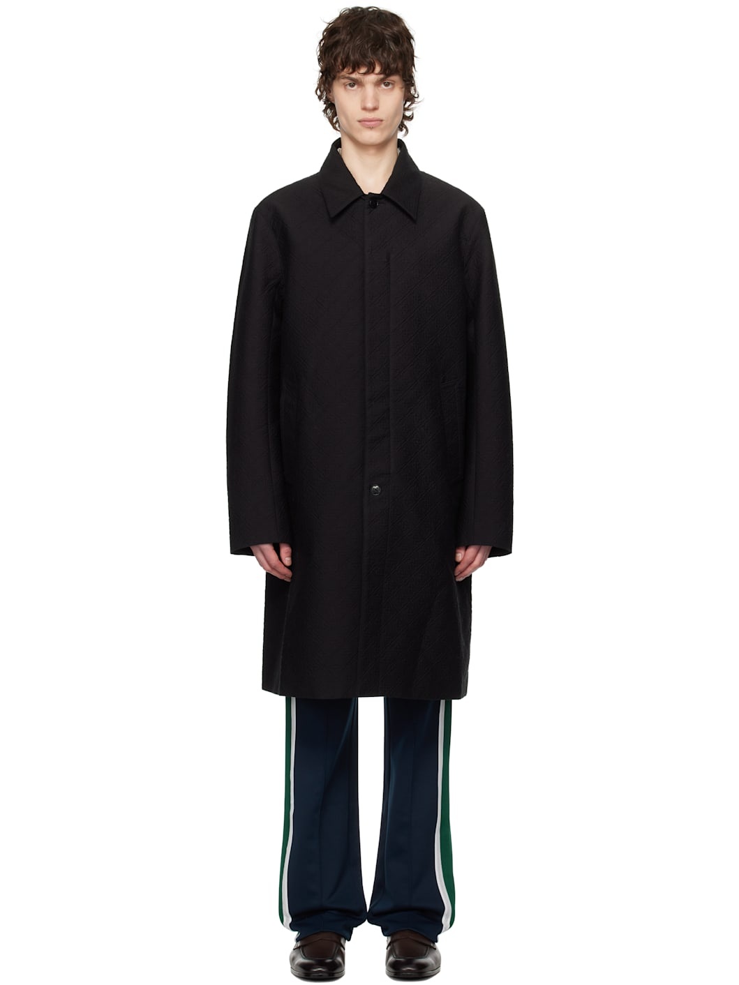 Black Jacquard Car Coat - 1