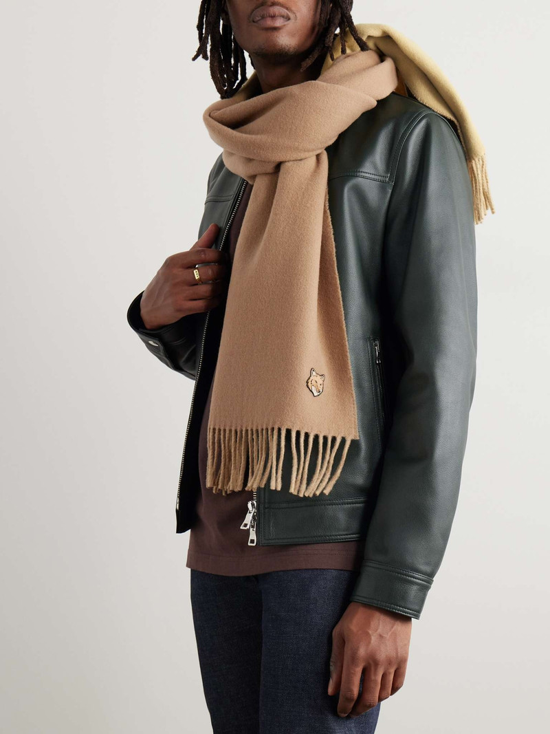 Maison Kitsuné Bold Fox Head Logo-Appliquéd Fringed Wool Scarf outlook