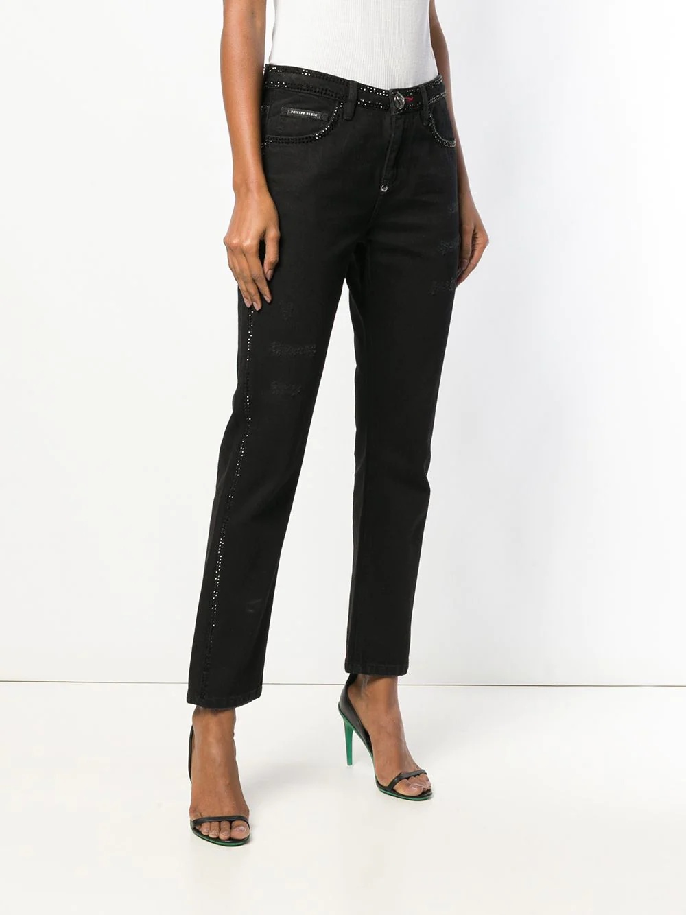 crystal embellished straight-leg jeans - 3