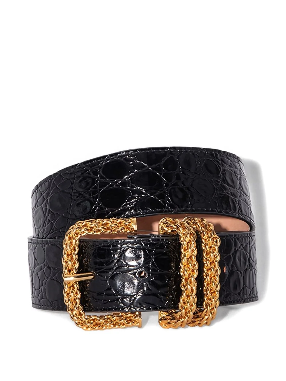 croco-embossed leather belt - 1