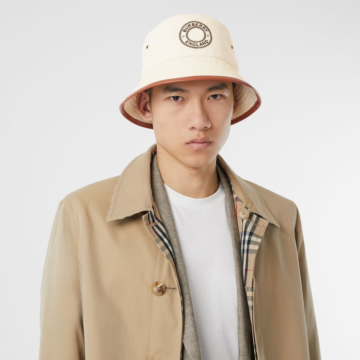 Leather Trim Logo Graphic Cotton Bucket Hat - 3