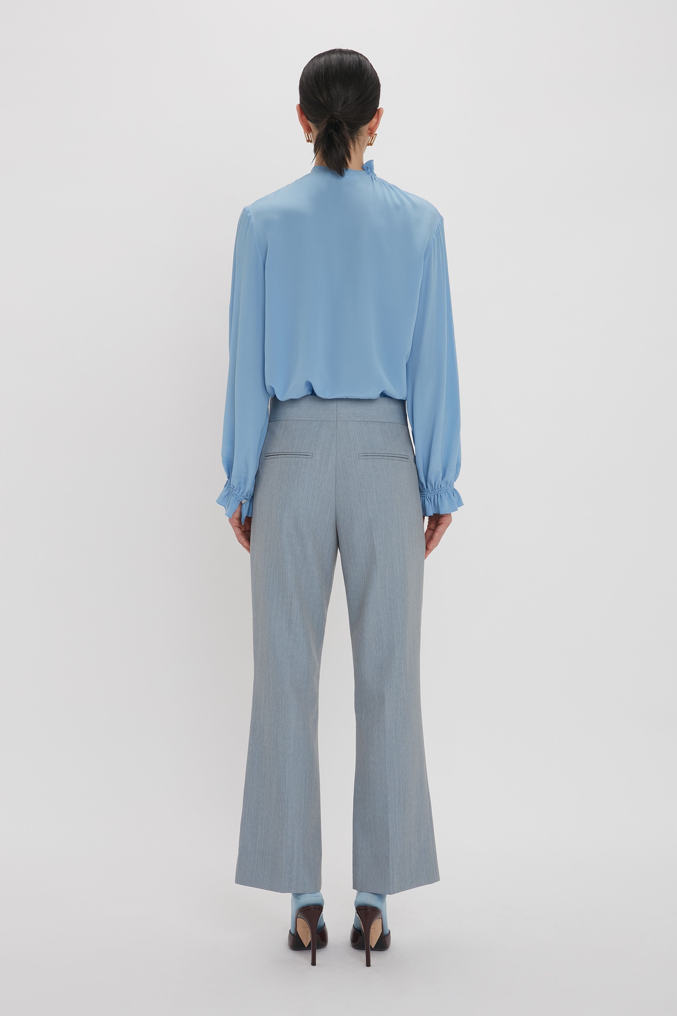 Exclusive Ruffle Neck Blouse In Cornflower Blue - 4