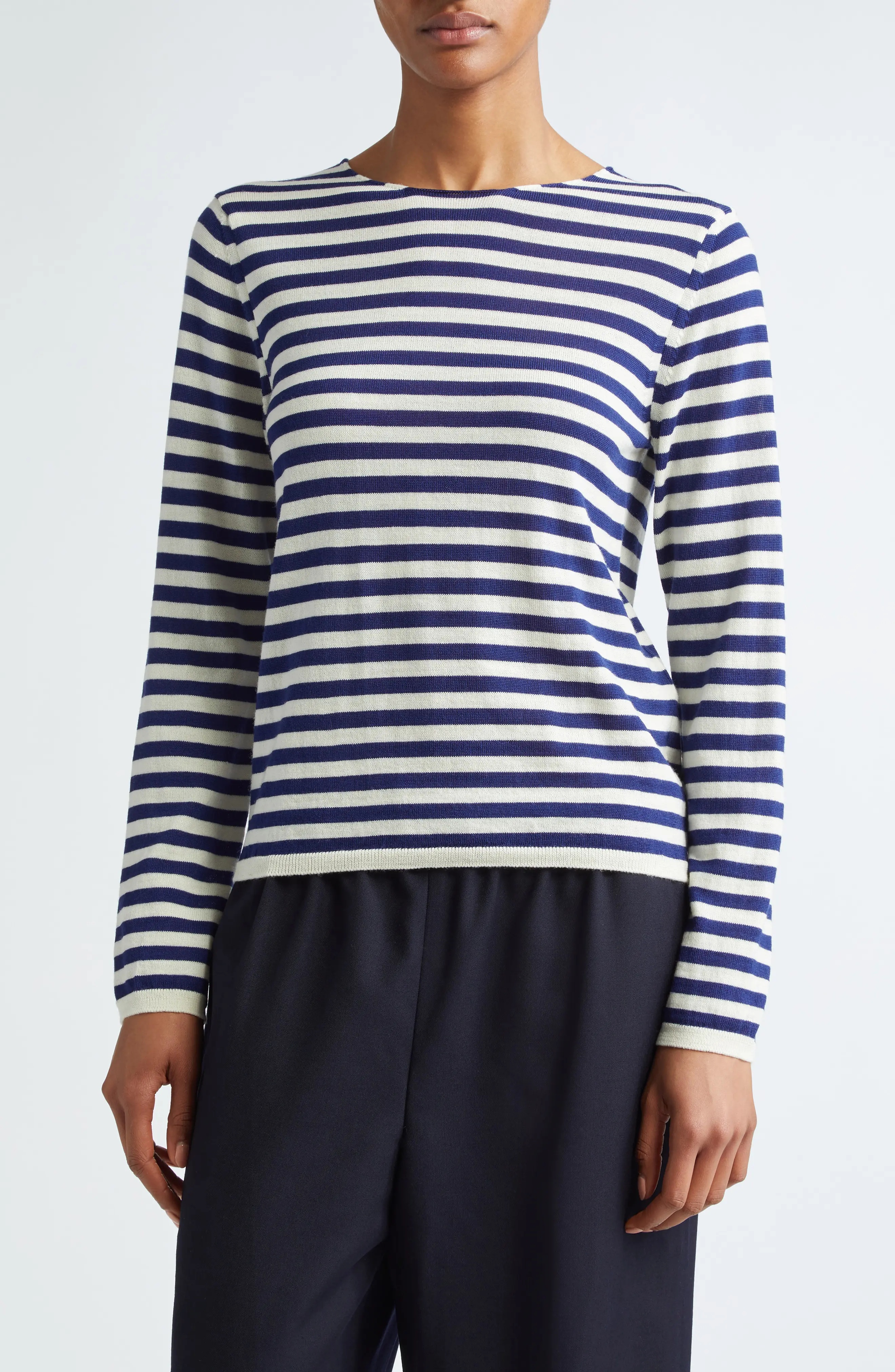 Stripe Jersey Sweater in Navy/White - 1