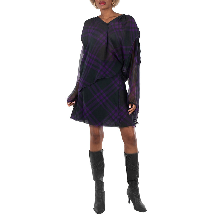 Burberry Wrap- Belt Check-Pattern Frayed Skirt - 6