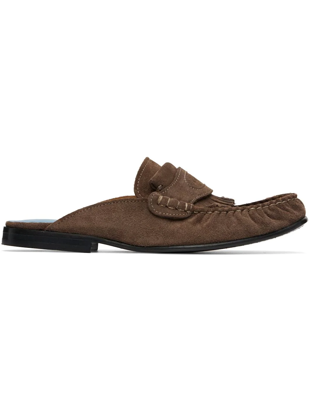 Brown Suede Sabot Fringed Trim Slip-on Loafers - 1