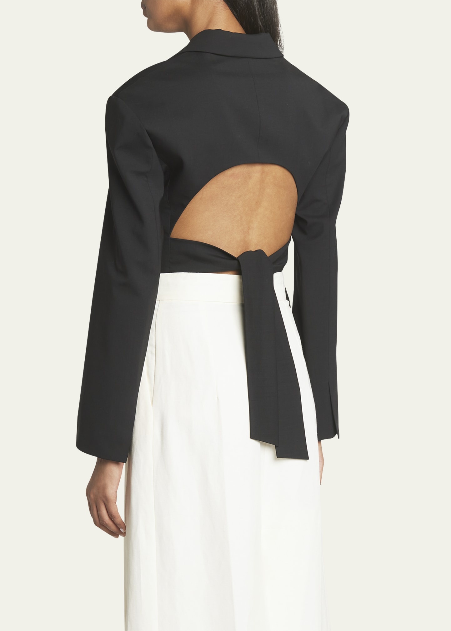 Backless Single-Breasted Jacket with Ties - 3