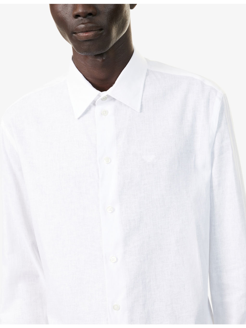 Brand-Embroidery Curved-Hem Linen And Cotton Shirt - 5