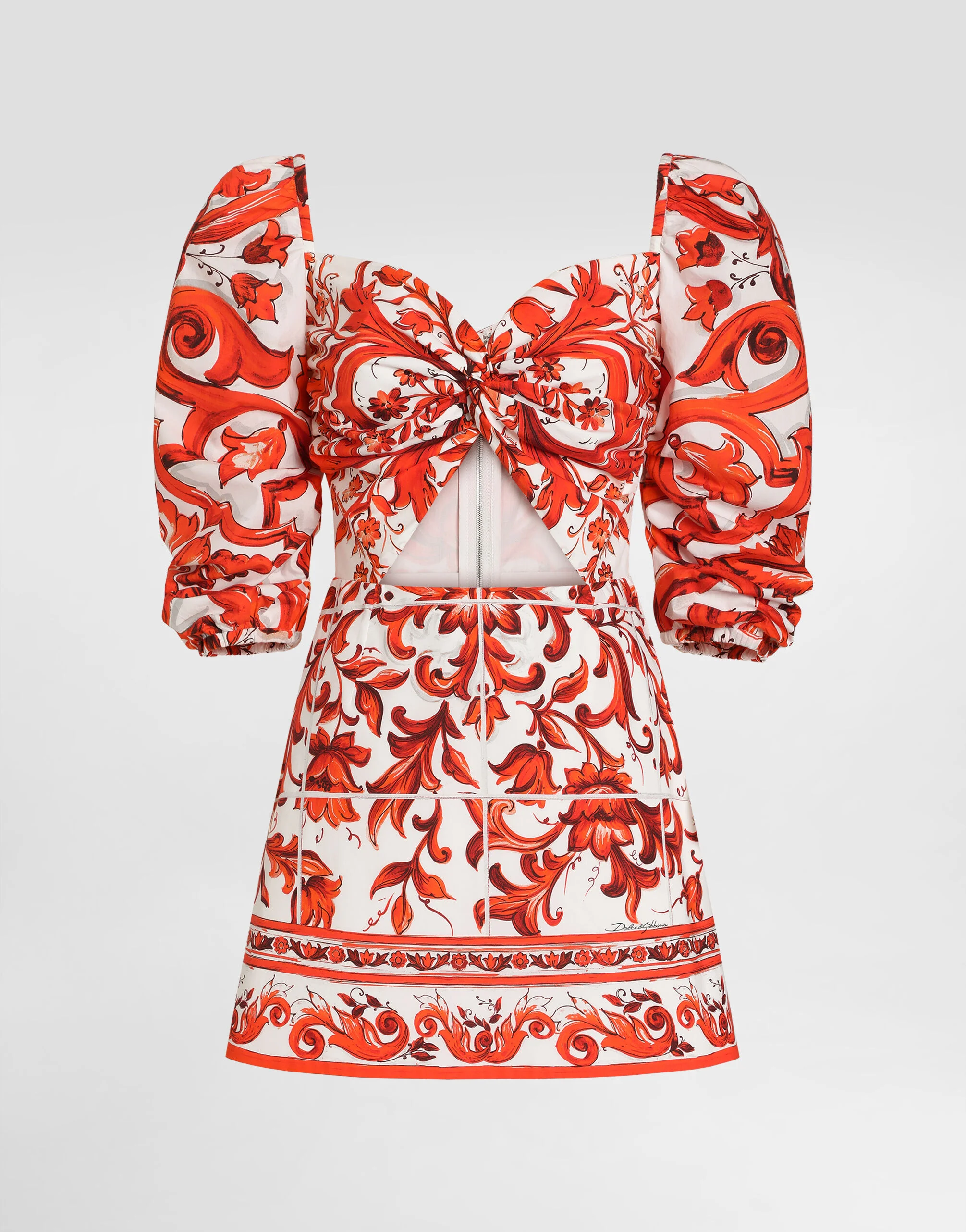 Short poplin dress in majolica-print poplin - 1