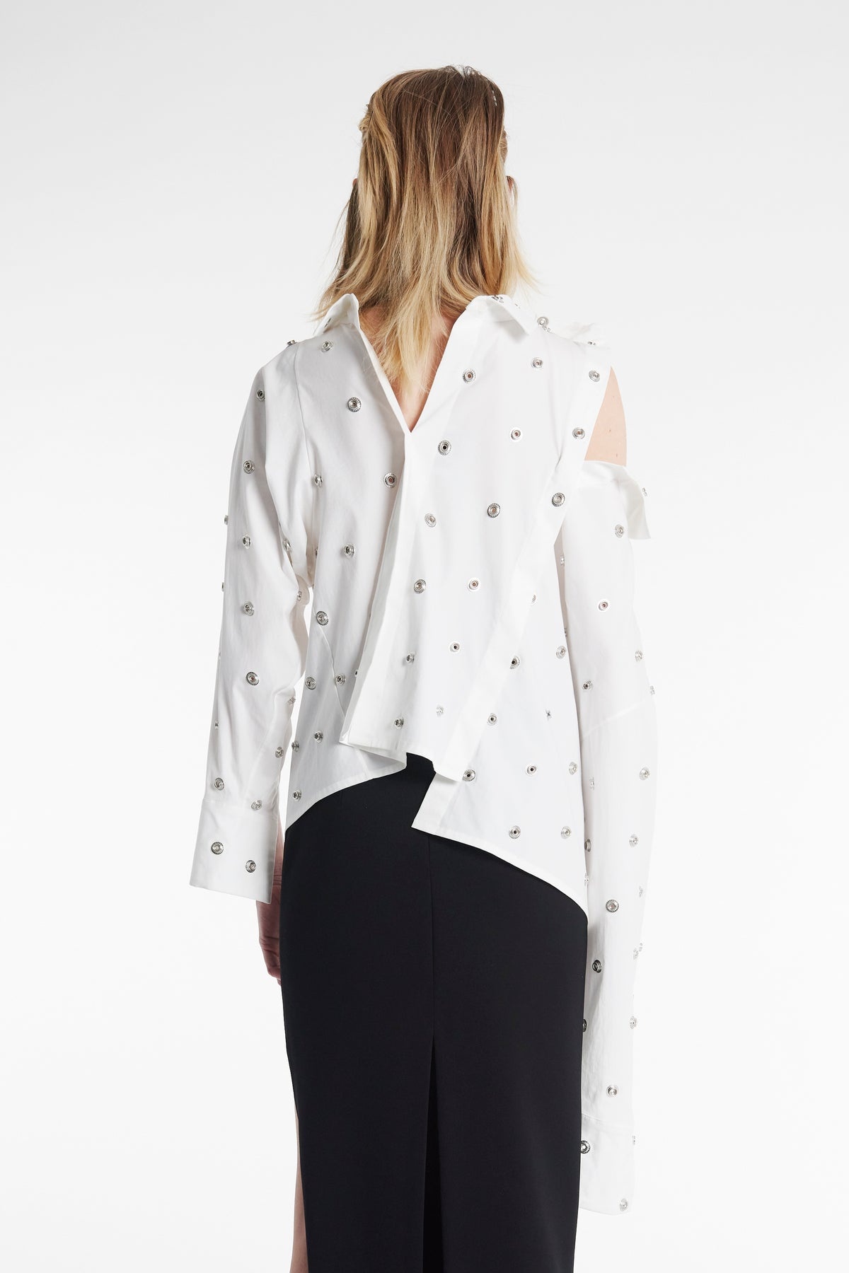 STUDDED DOUBLE COLLAR SHIRT WHITE - 8