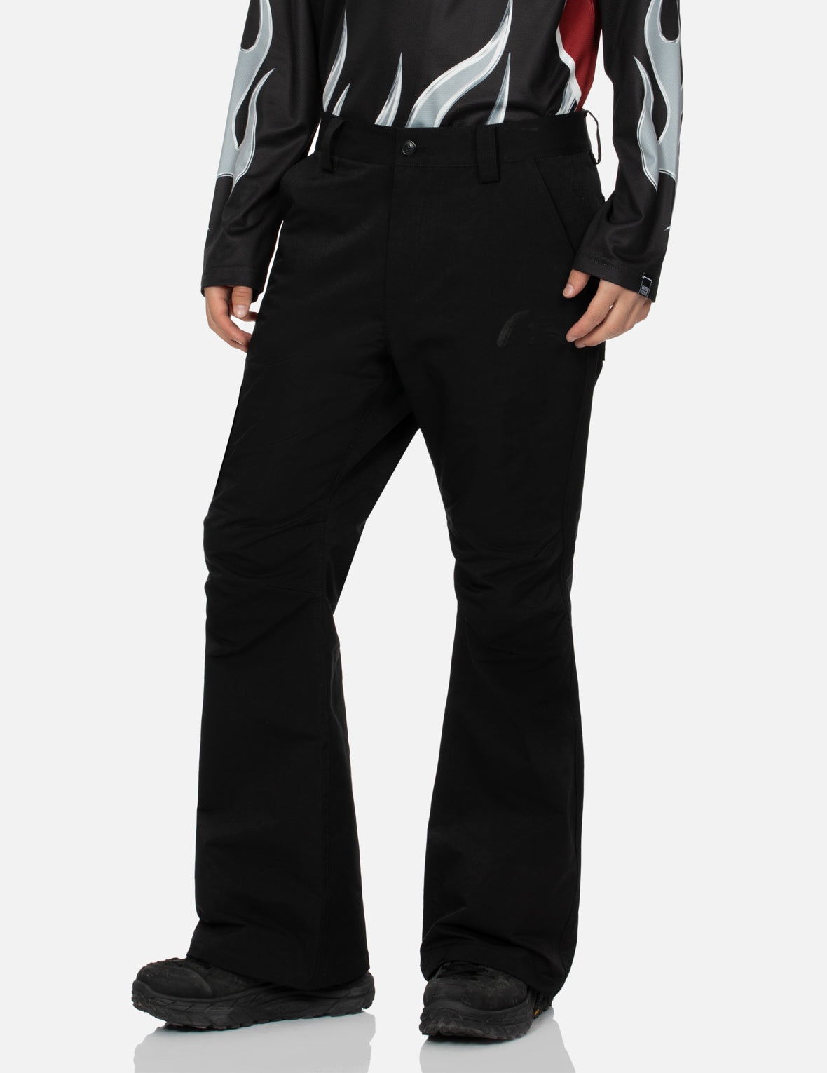 Seagull Embroidery and Multi-Pocket Regular Fit Bell Bottoms Pants - 7