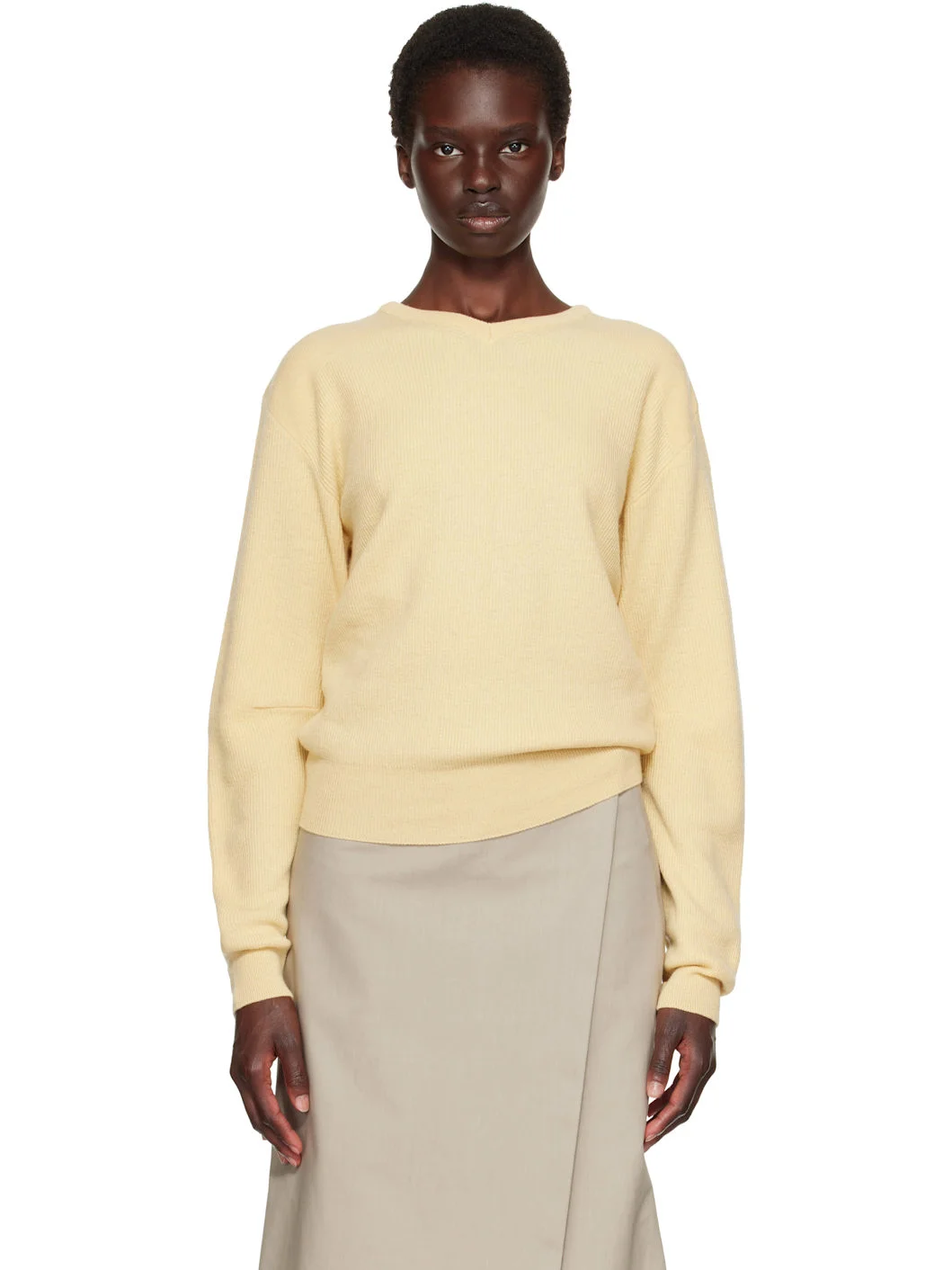 Yellow Superfine Wool Commando V-Neck Sweater - 1
