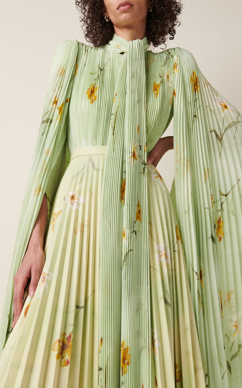 Pleated Scarf Sleeve Chiffon Top green 4