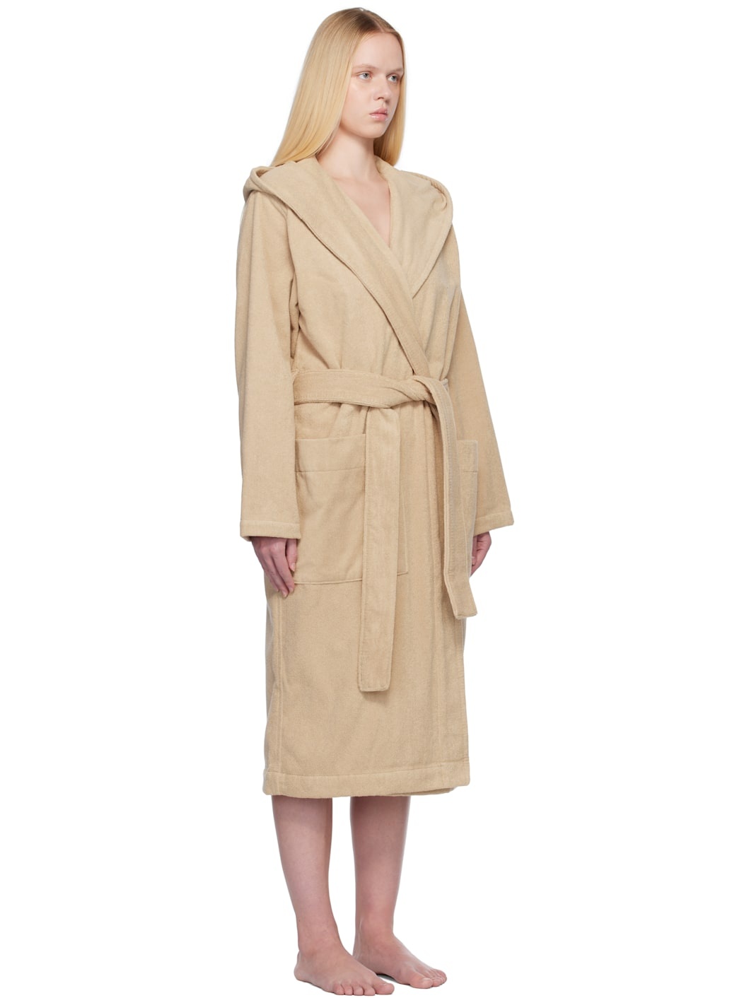 Beige Terry Hooded Bathrobe - 2