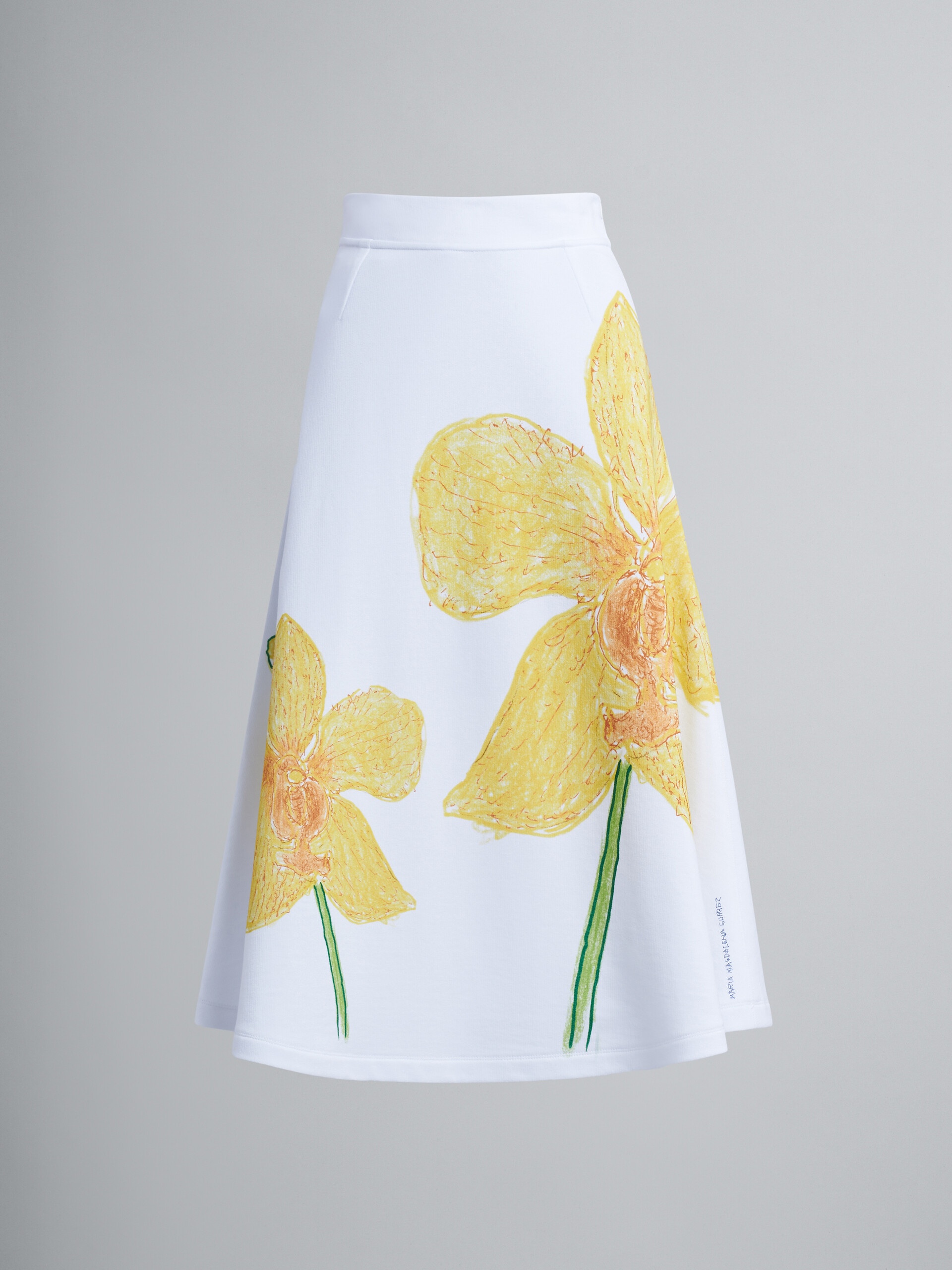 ORCHIDS PRINT COTTON SWEATSHIRT SKIRT - 1