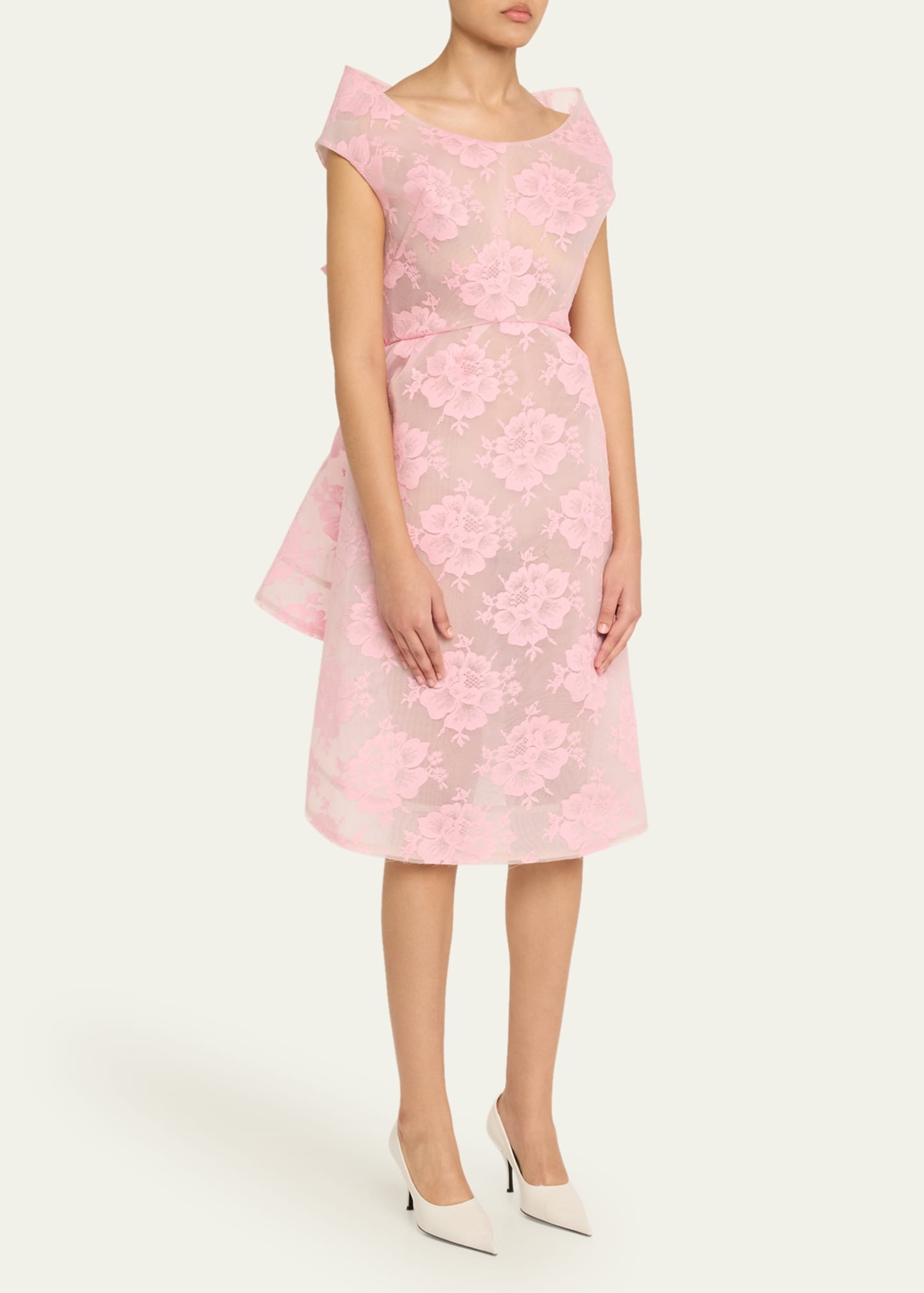 Structured Floral Lace Dress - 3