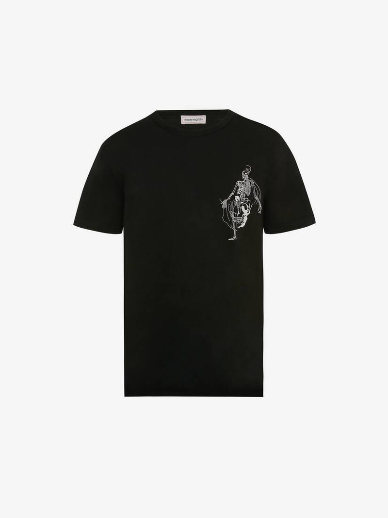 Men's Skeleton Motif T-shirt in Black/ivory 1