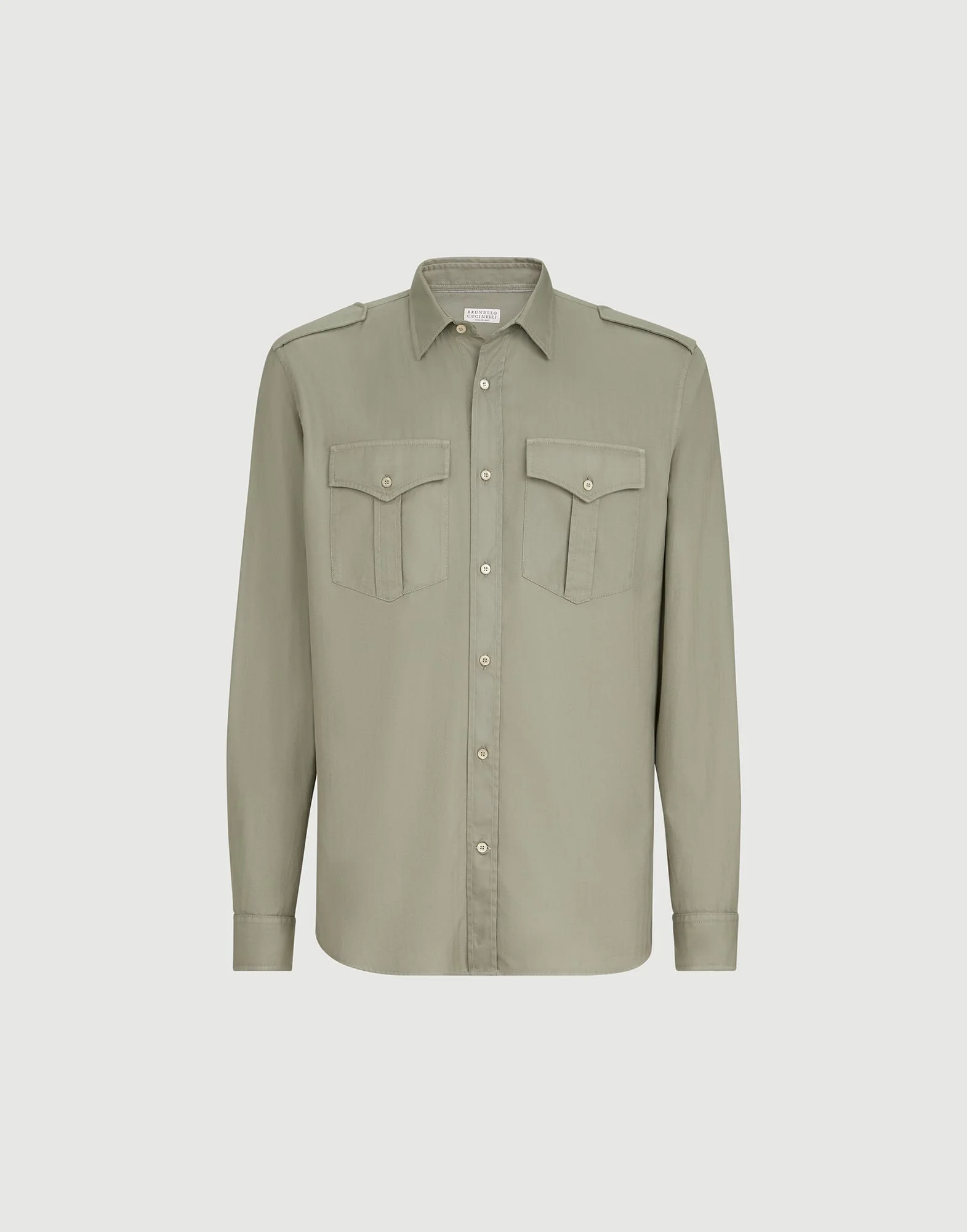 Garment-dyed shirt in cotton chevron with spread collar, epaulettes and chest pockets - 1
