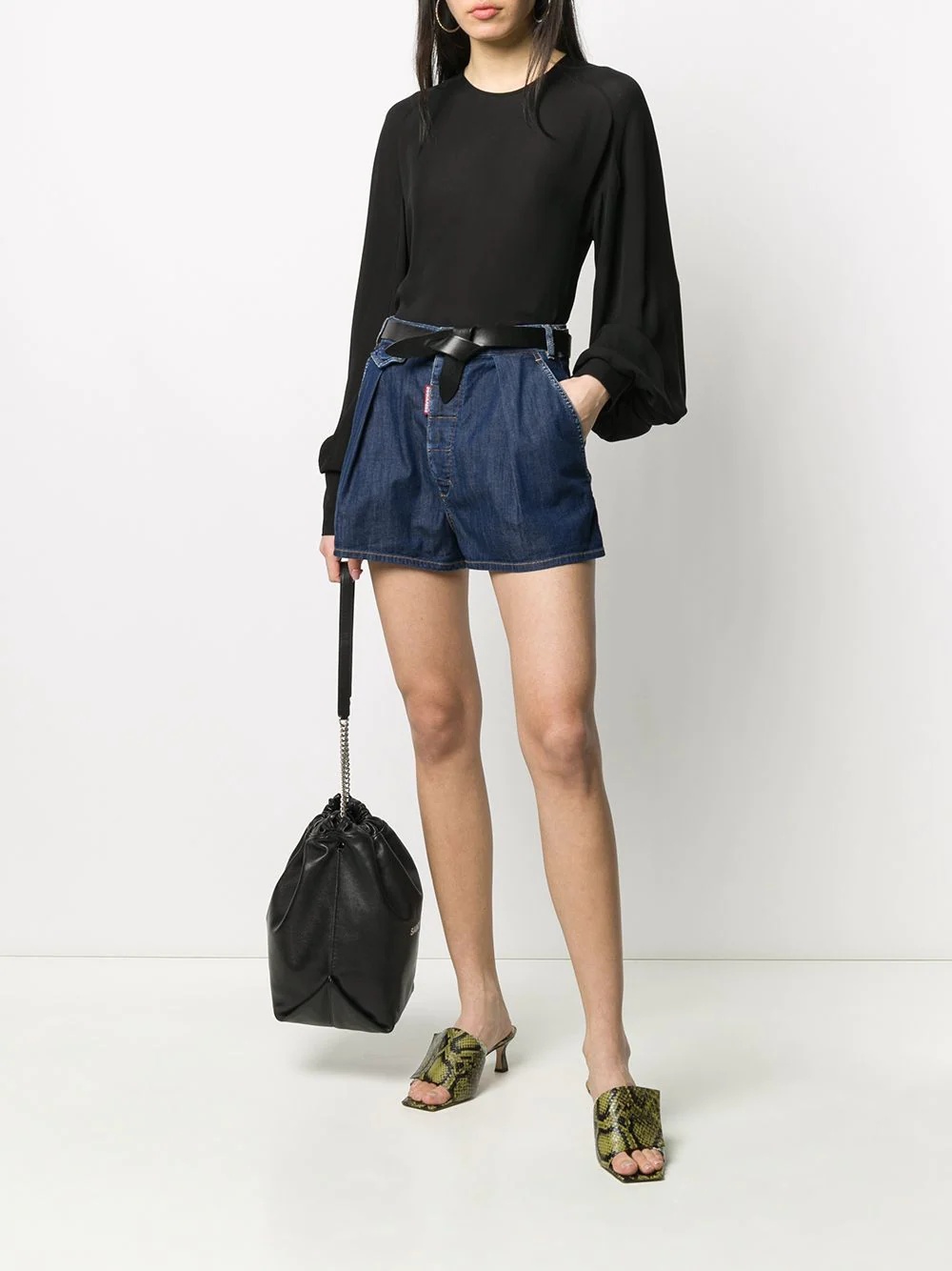 pleated denim shorts - 2