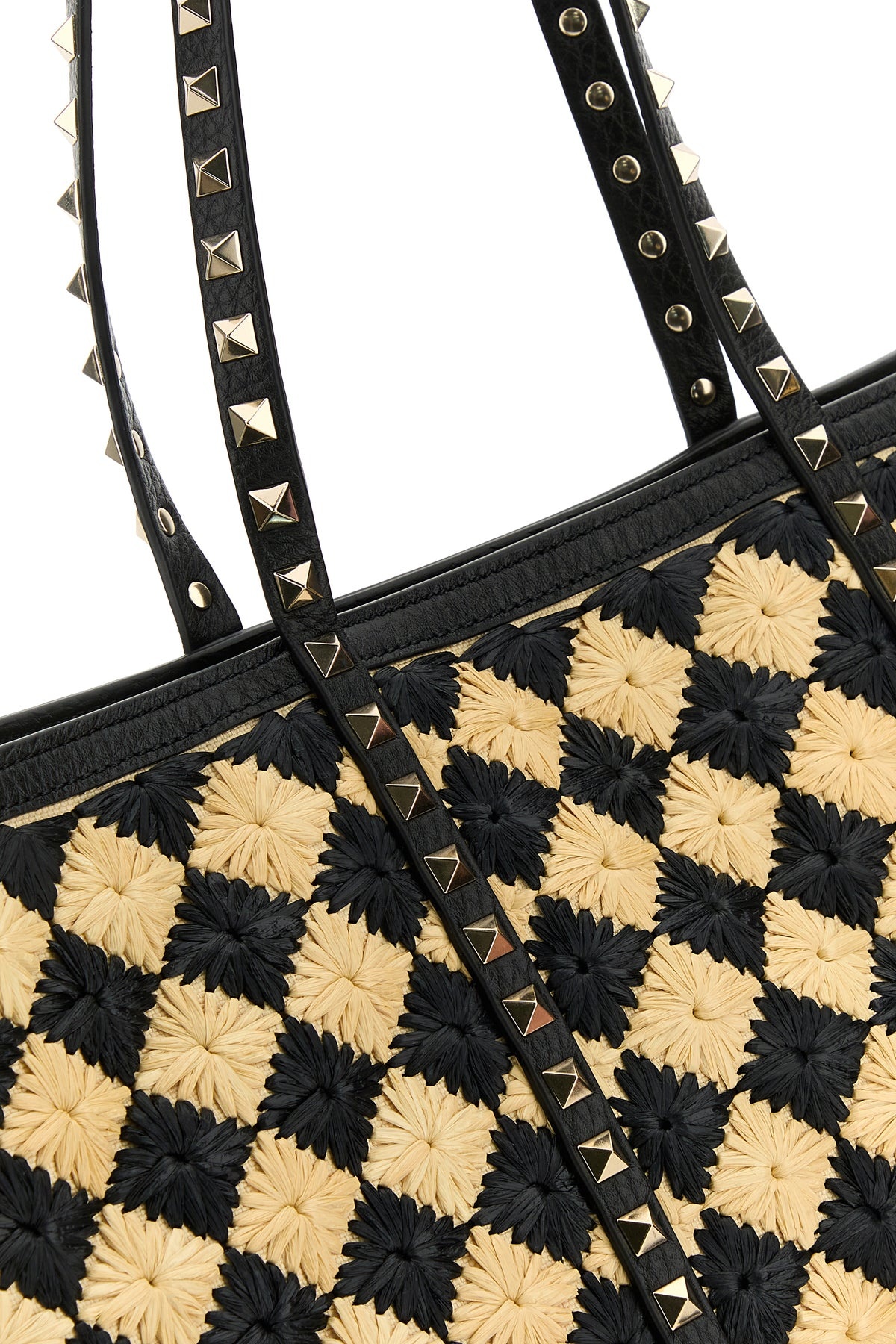 Embroidered raffia Rockstud shopping bag - 4