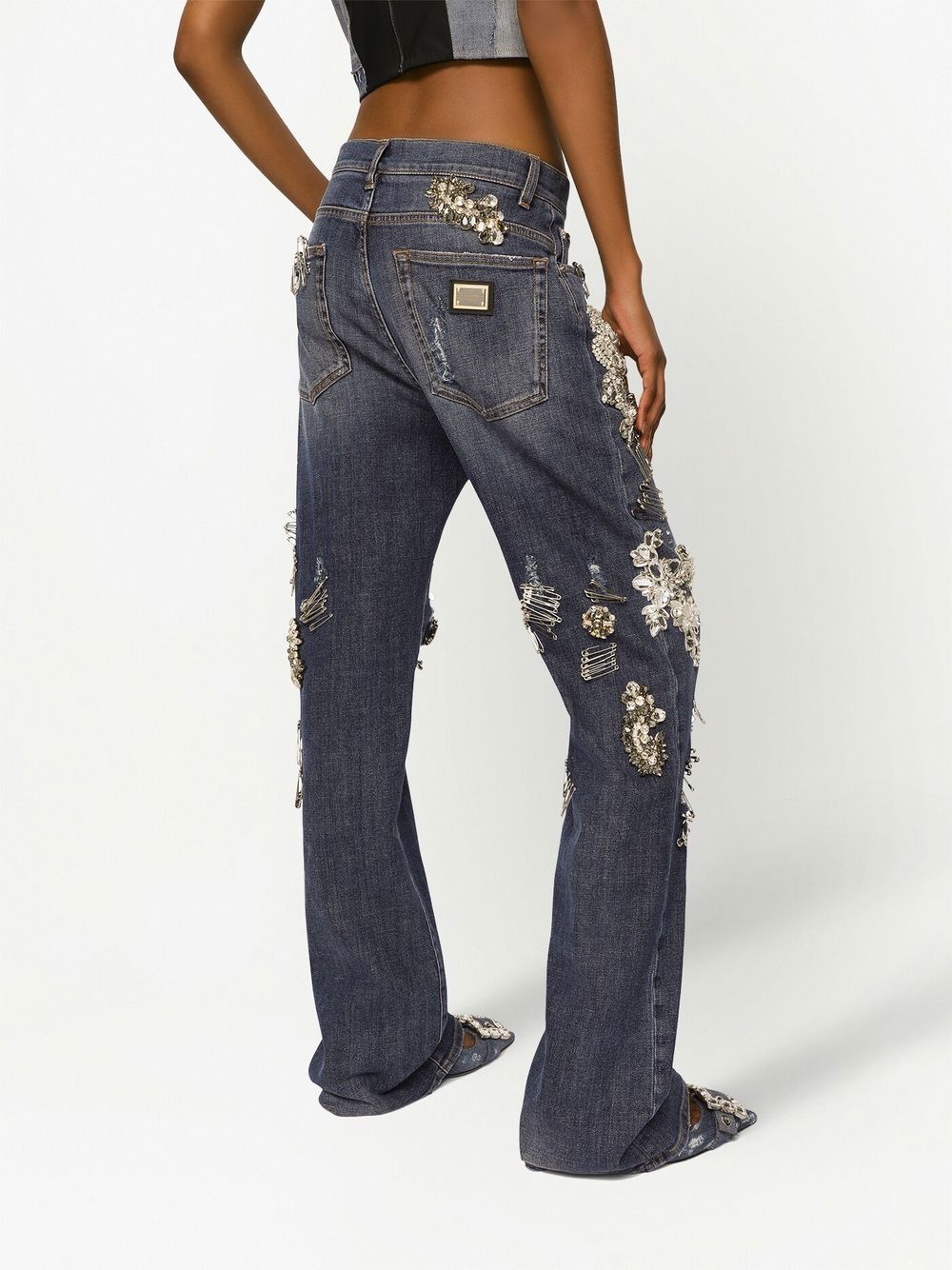 distressed safety-print straight jeans - 4