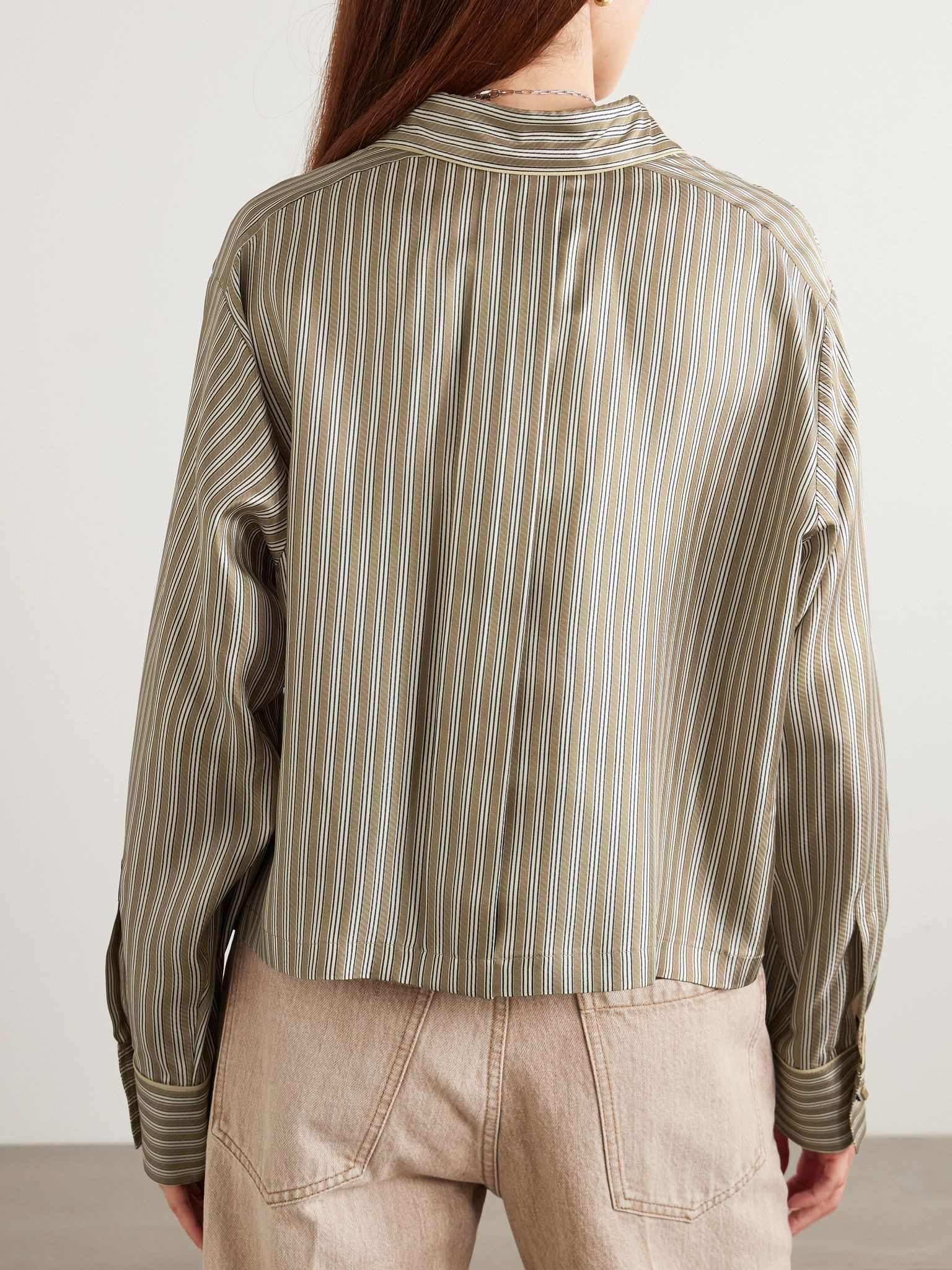 Brama striped silk-twill shirt Brown - 4