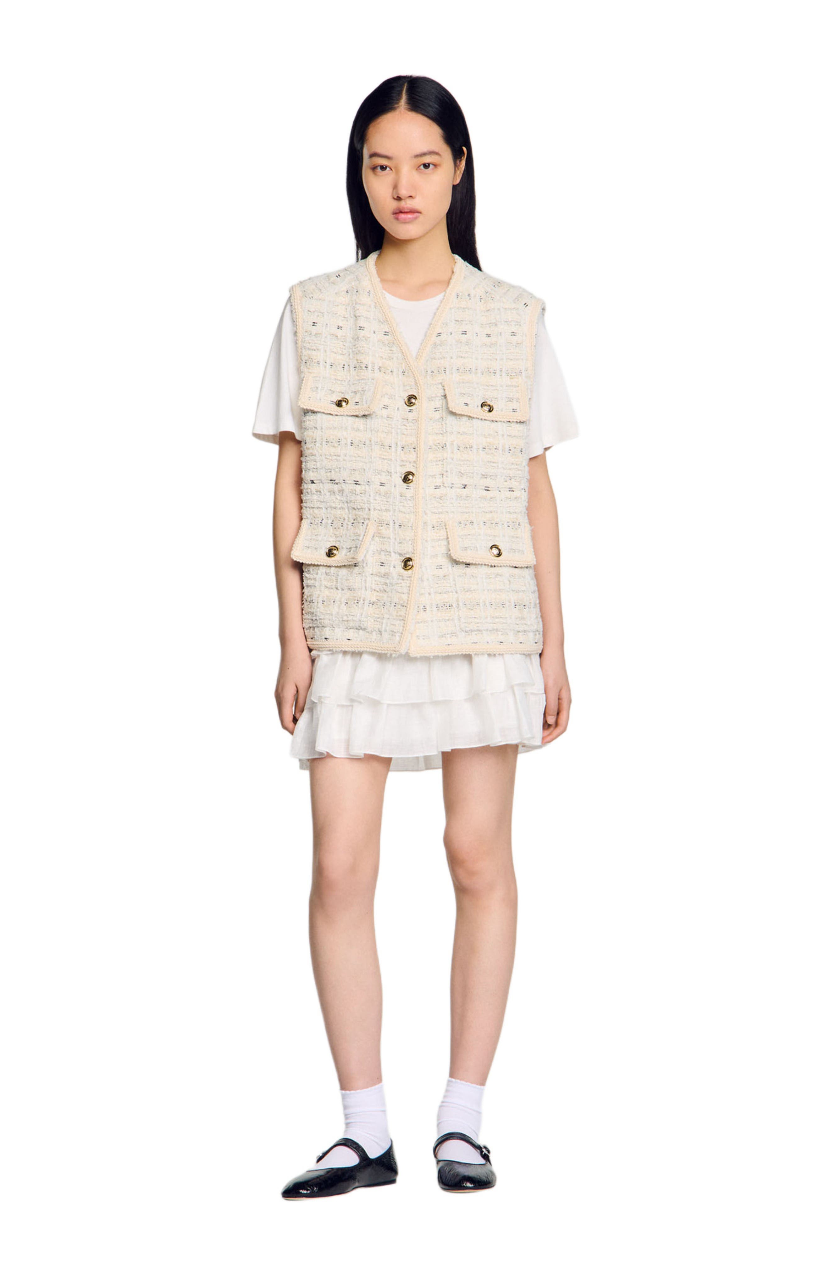 SANDRO Sleeveless tweed jacket in Ecru /Lurex at Nordstrom - 1