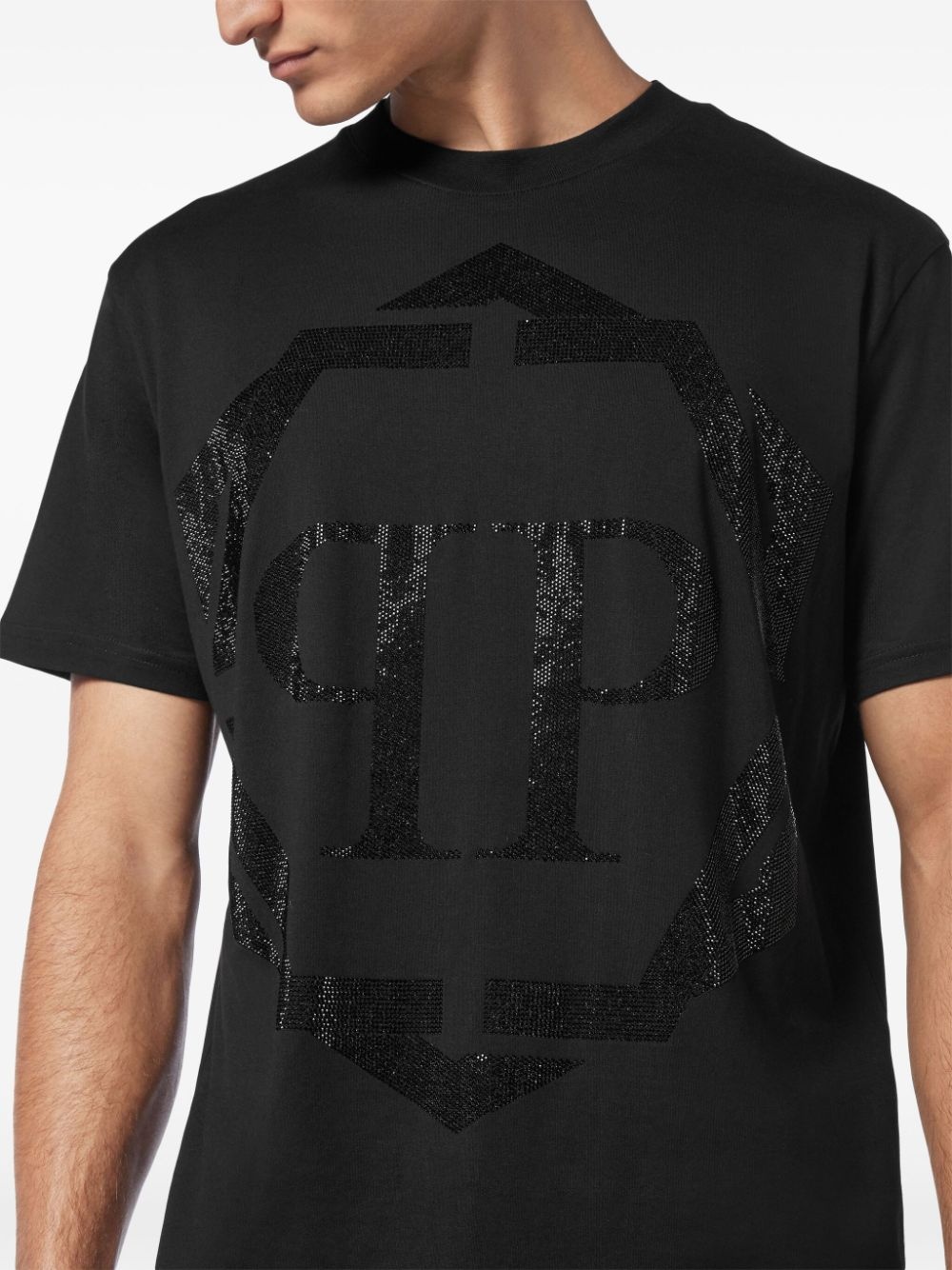 rhinestone-logo cotton t-shirt - 5