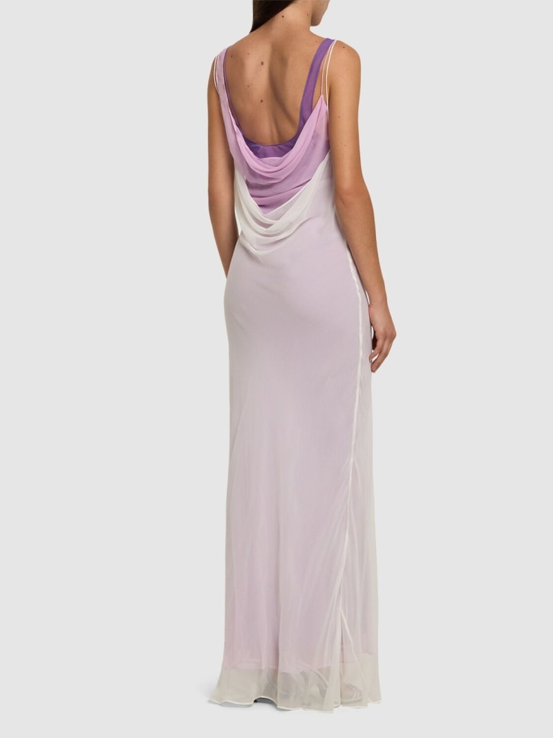 Tri-layered cowl neck satin long dress - 3