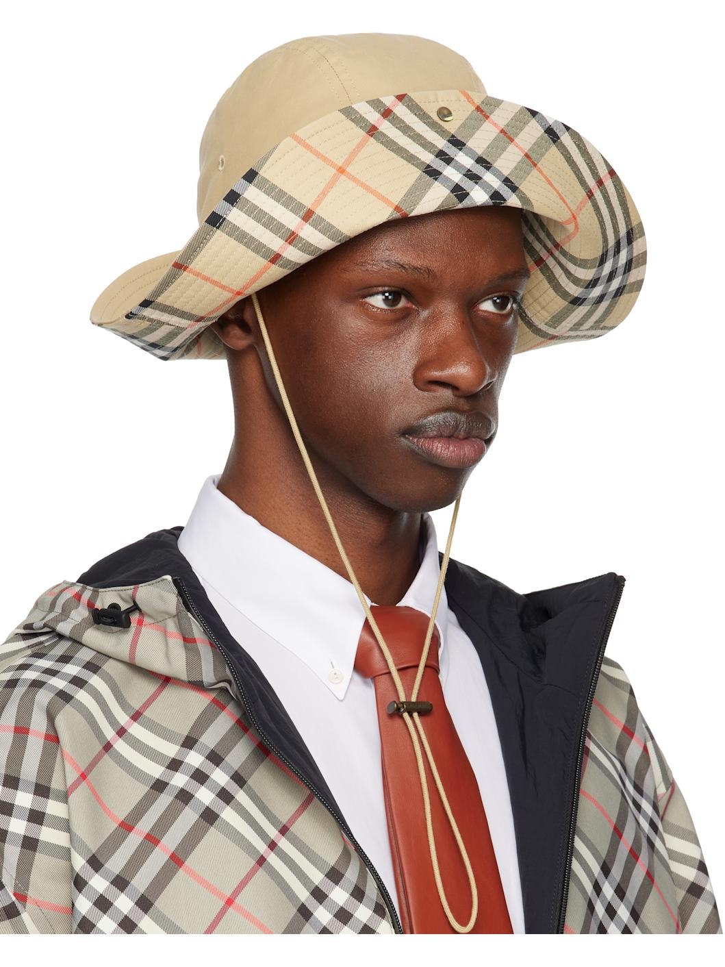 Beige Check Brim Gabardine Bucket Hat - 2