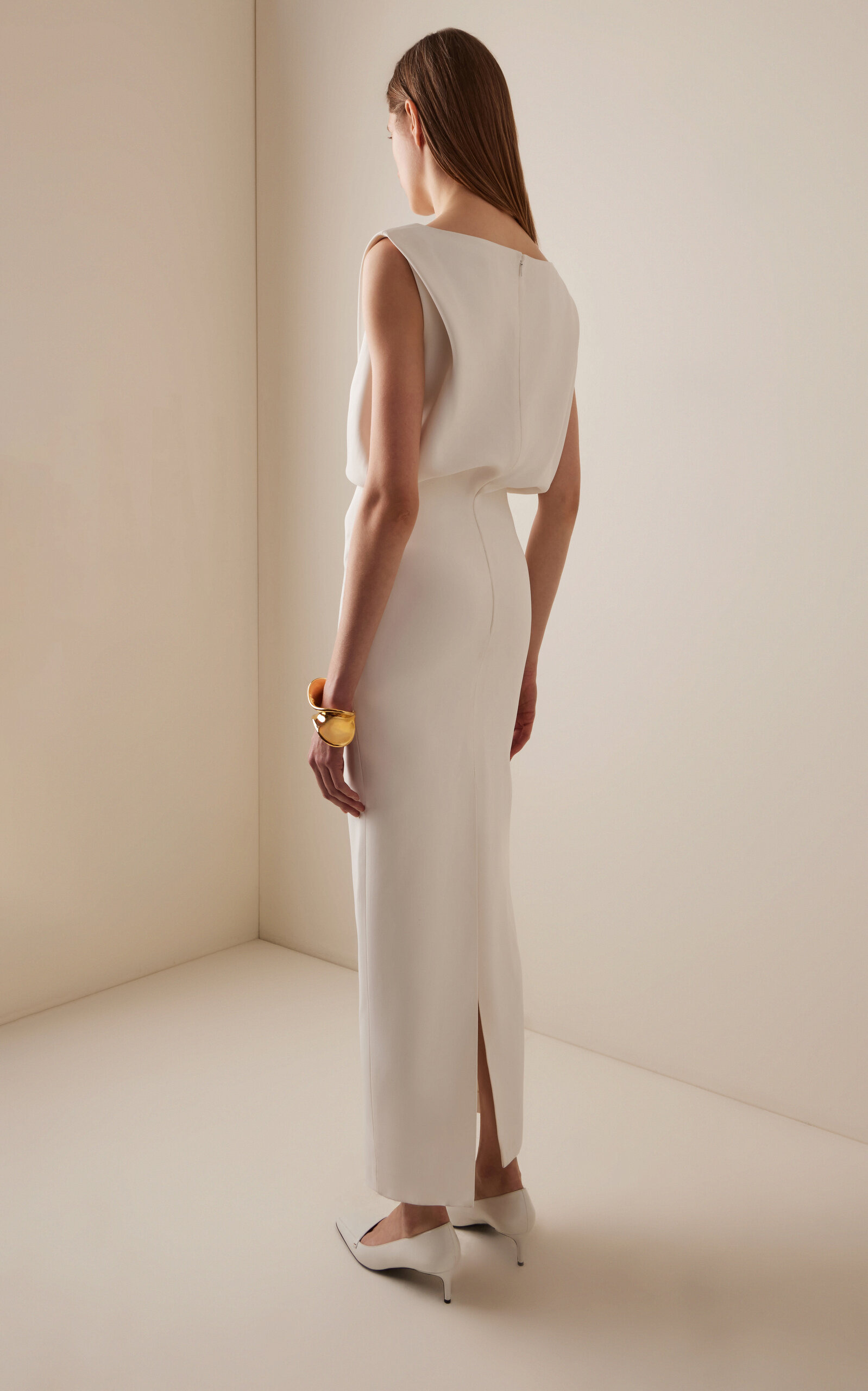 Terran Draped Crepe-Satin Maxi Dress white - 4