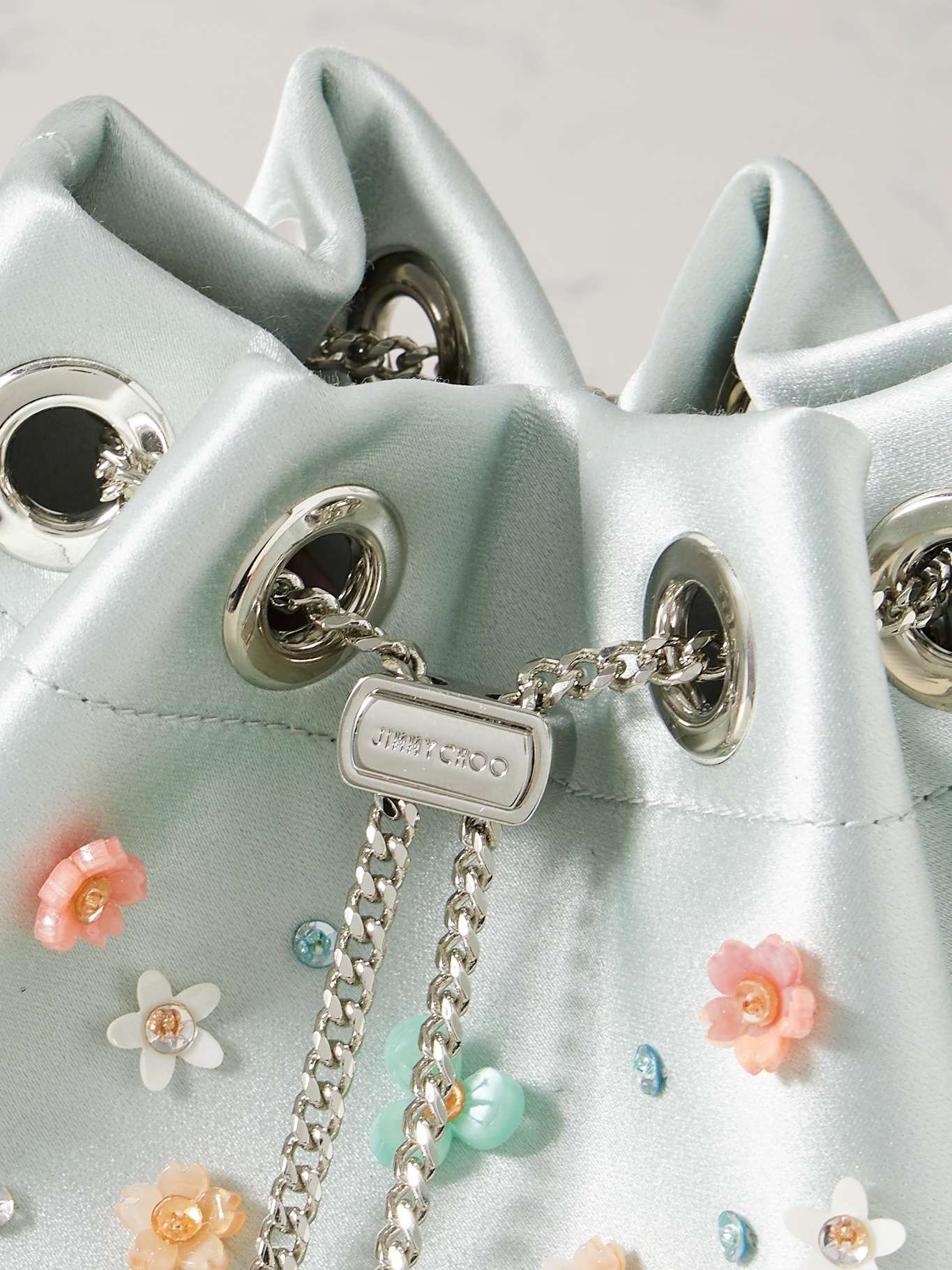 Bon Bon embellished satin bucket bag Light green - 4