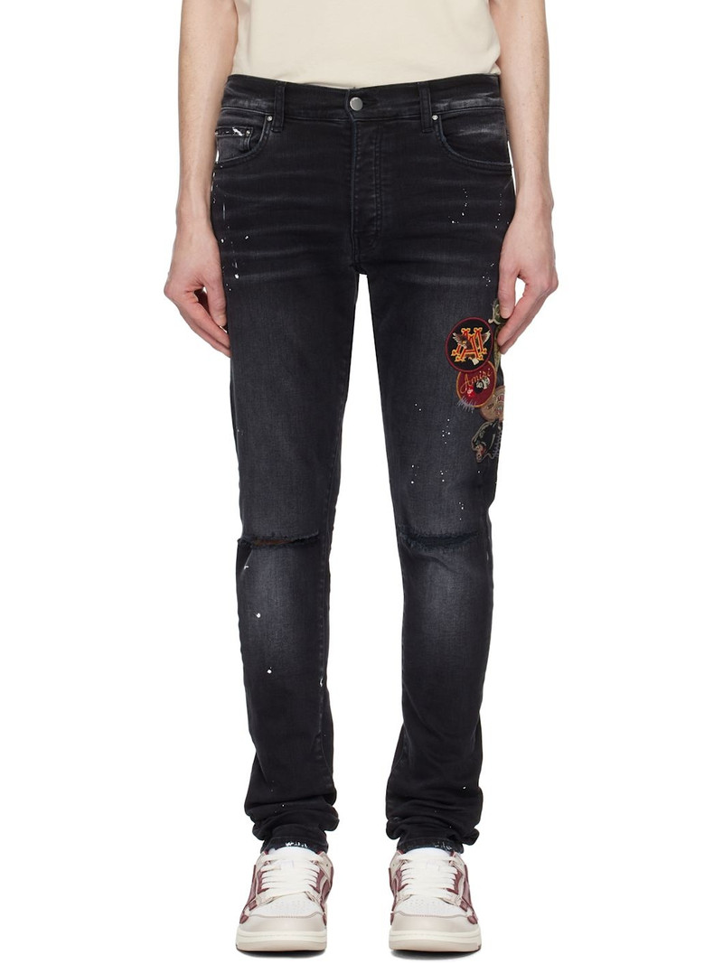 Black Vintage Patch Skinny Jeans - 1