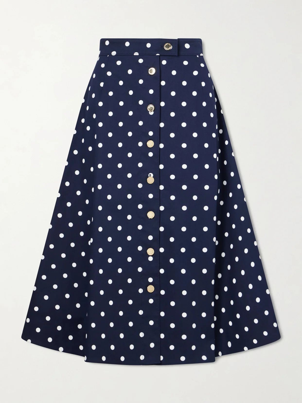 Polka-dot Cotton-blend Twill Midi Skirt - 1