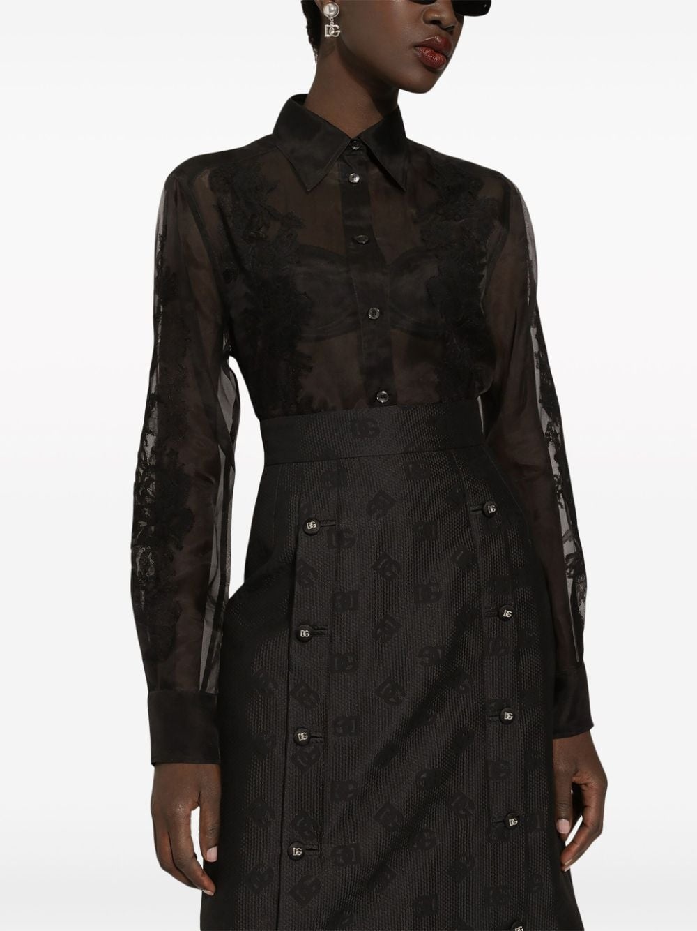 lace-appliquÃ© silk-blend shirt - 5