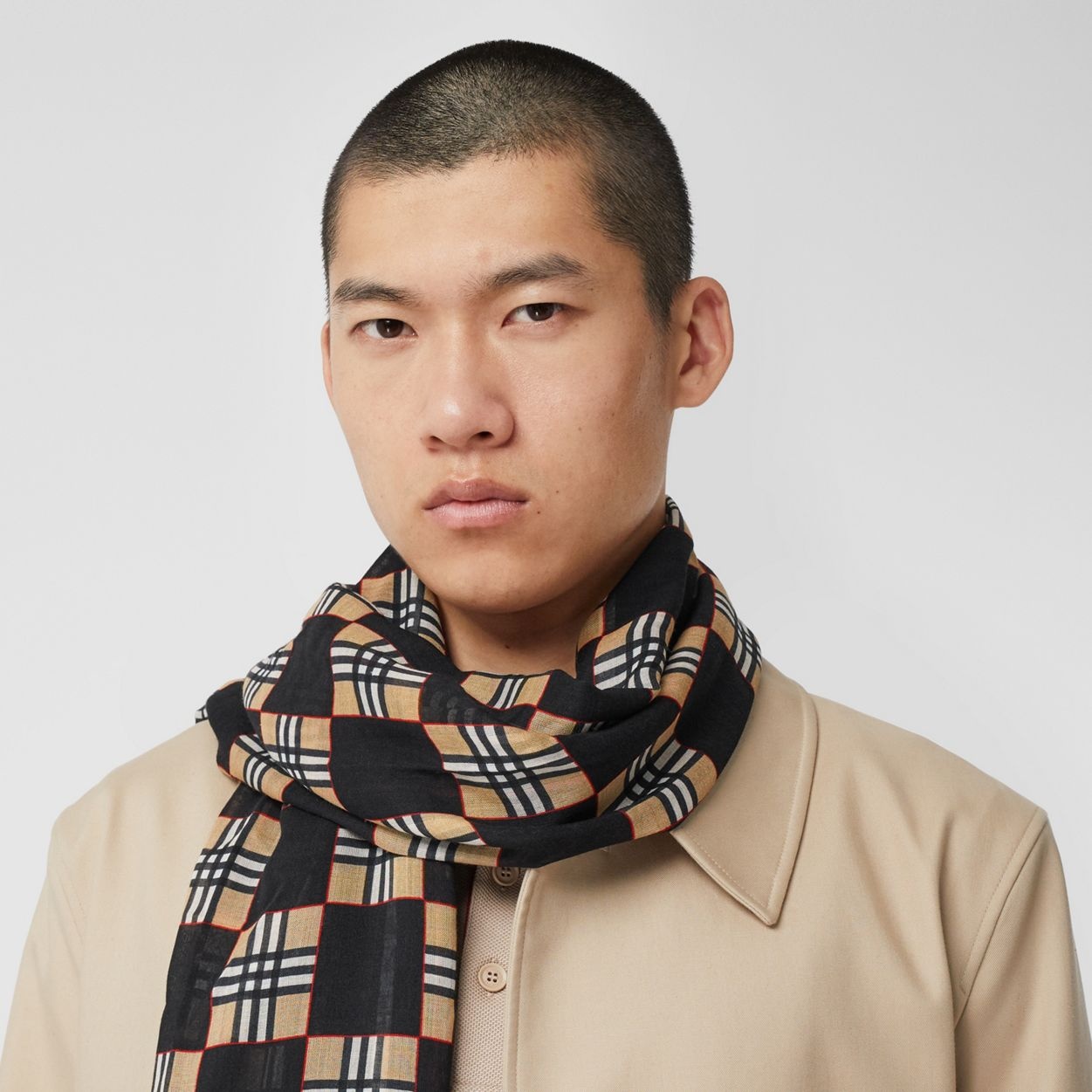 Chequer Print Wool Silk Scarf - 4