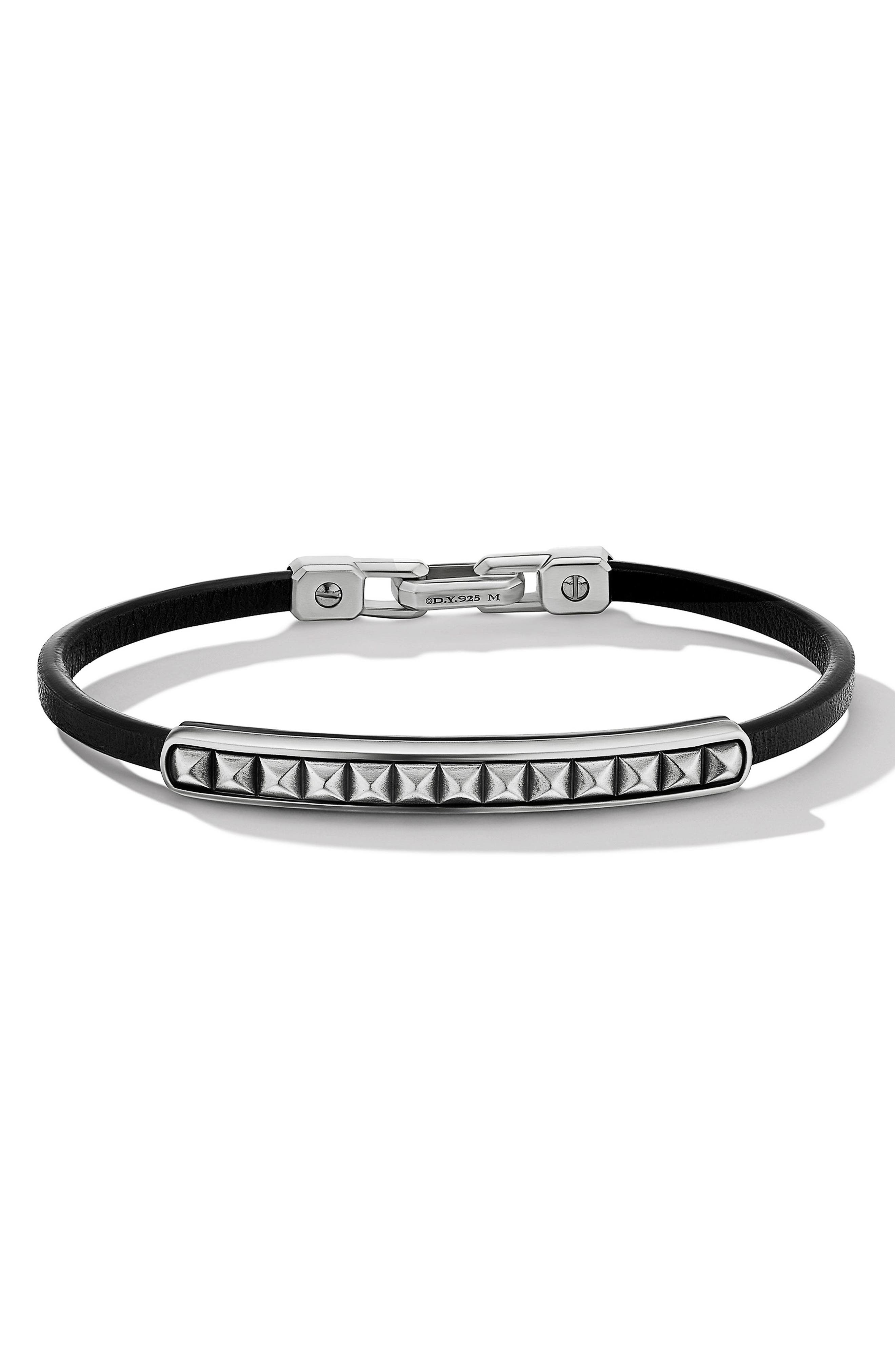 David Yurman Men's Pyramid Stud Leather ID Bracelet in Silver at Nordstrom - 1