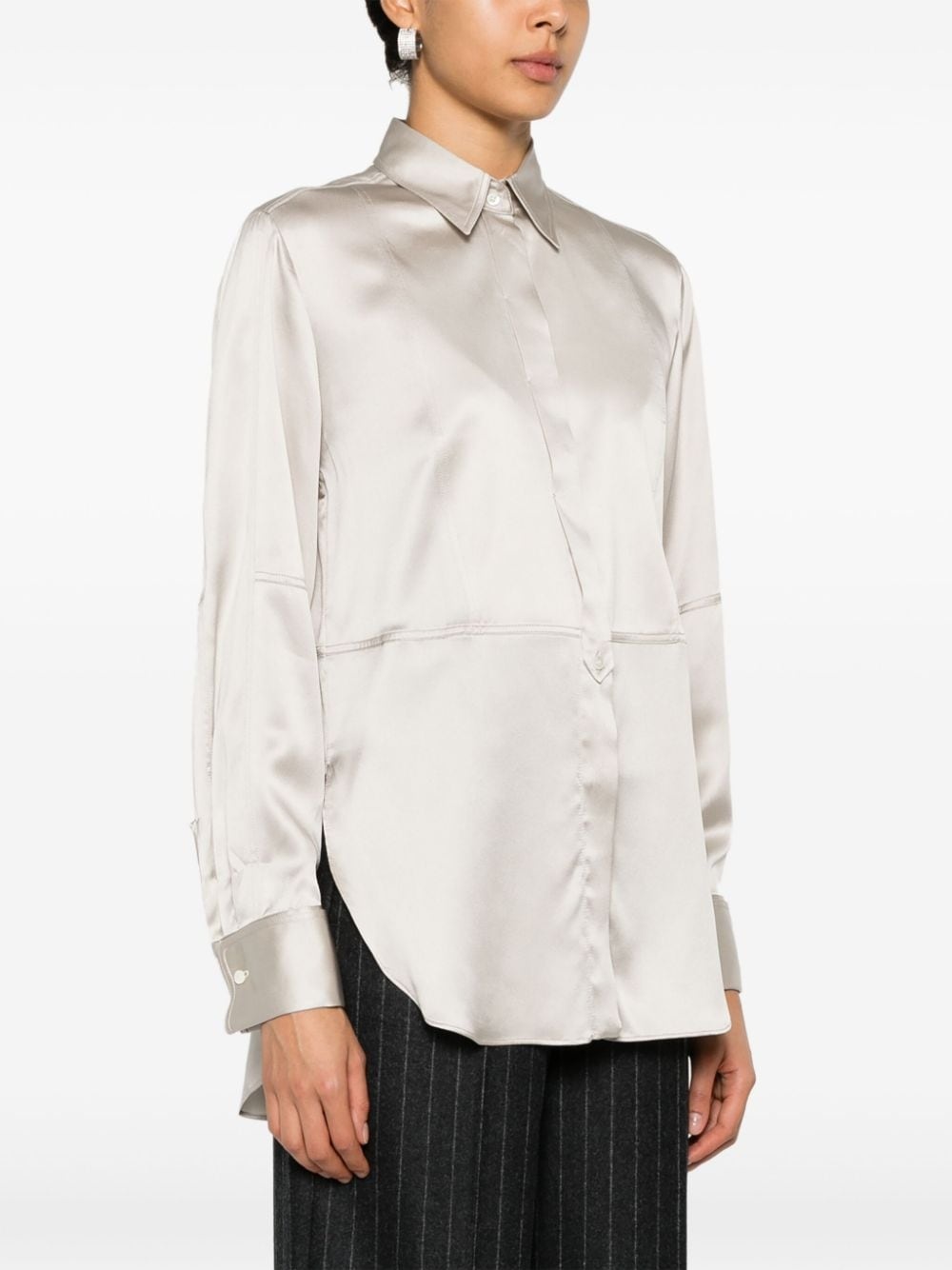 pointed collar satin shirt - 3