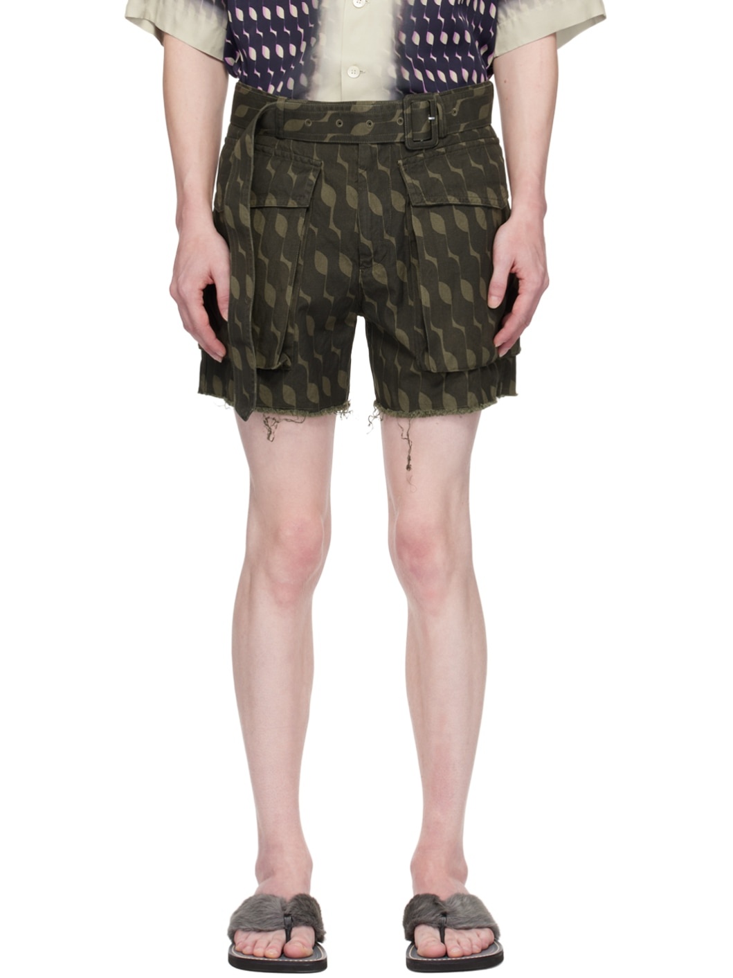 Khaki Belted Shorts - 1