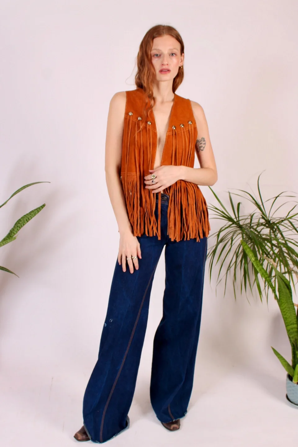 1970's Bullet Dark Wash Denim Wide Leg Hippie Jeans Selected By Wolf And Moon Vintage - 1
