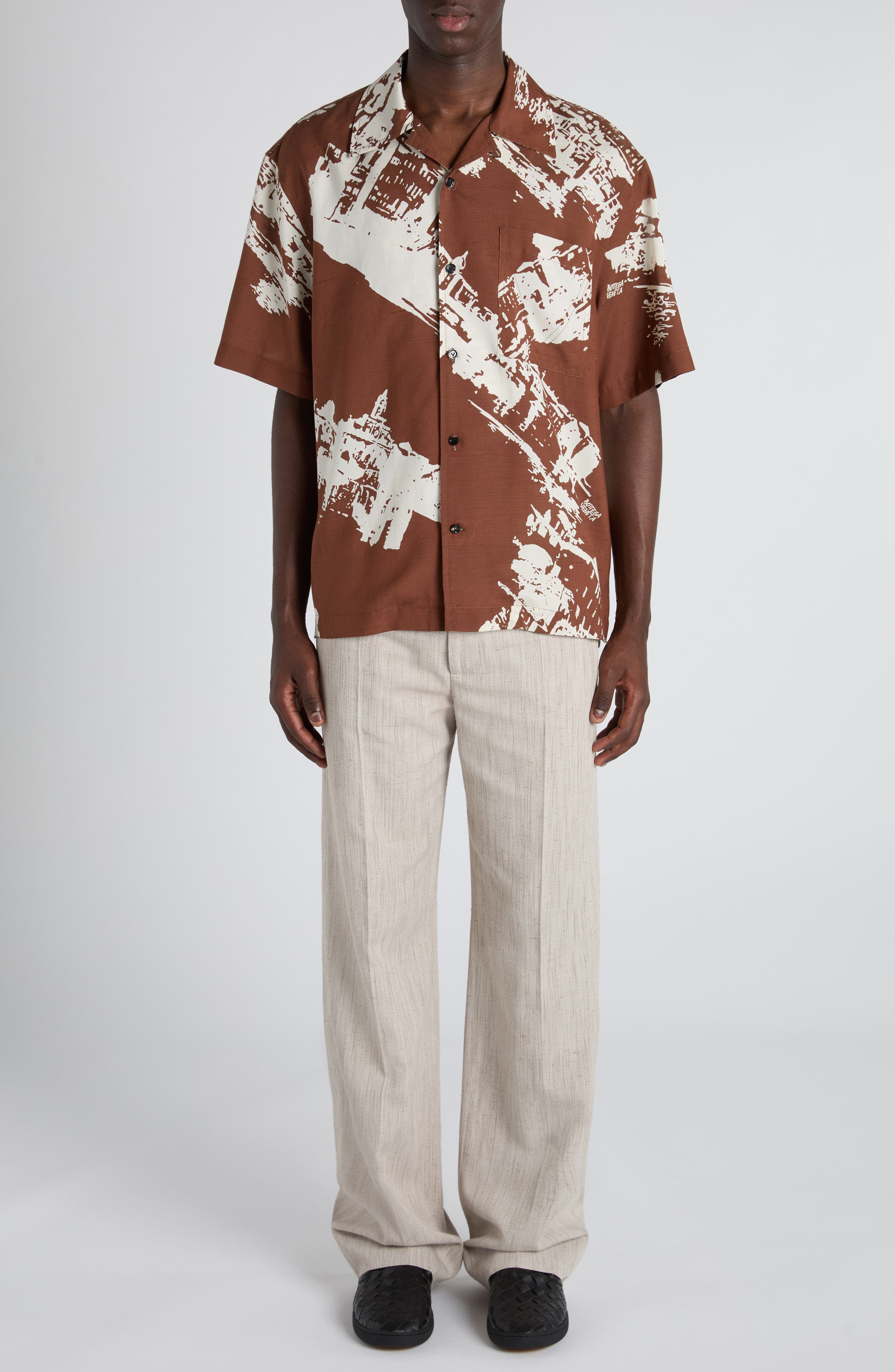 Bottega Veneta Postcard Print Silk Blend Camp Shirt in 2154 Pecan/Dove at Nordstrom - 2