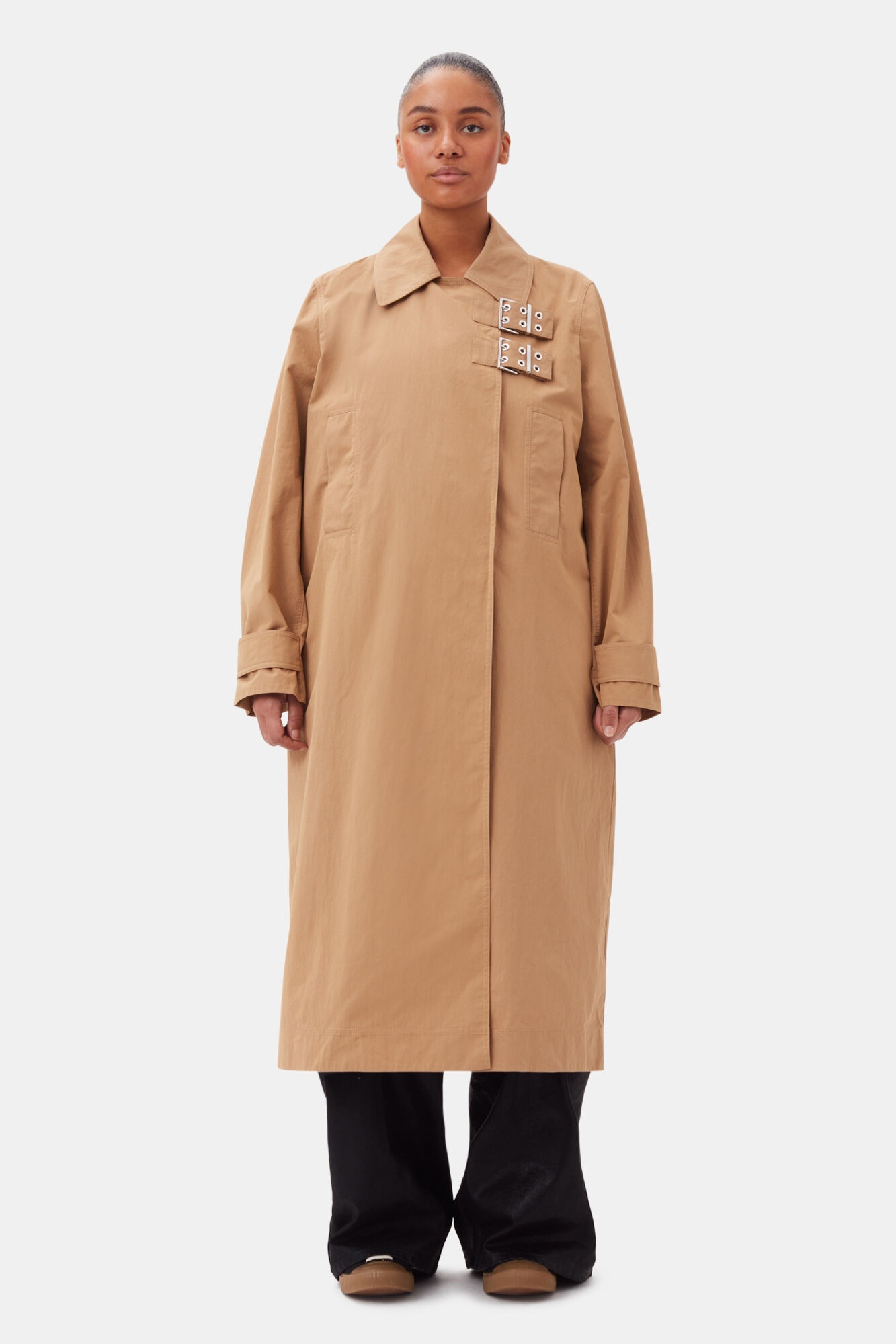 BEIGE COTTON TWILL BUCKLE COAT - 6