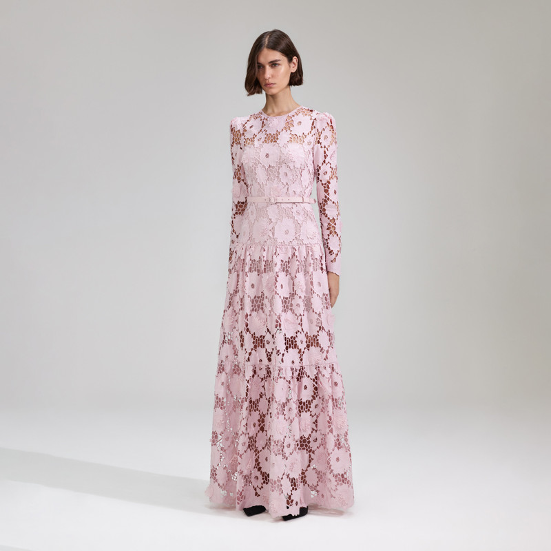 Pink 3D Cotton Lace Maxi Dress 2